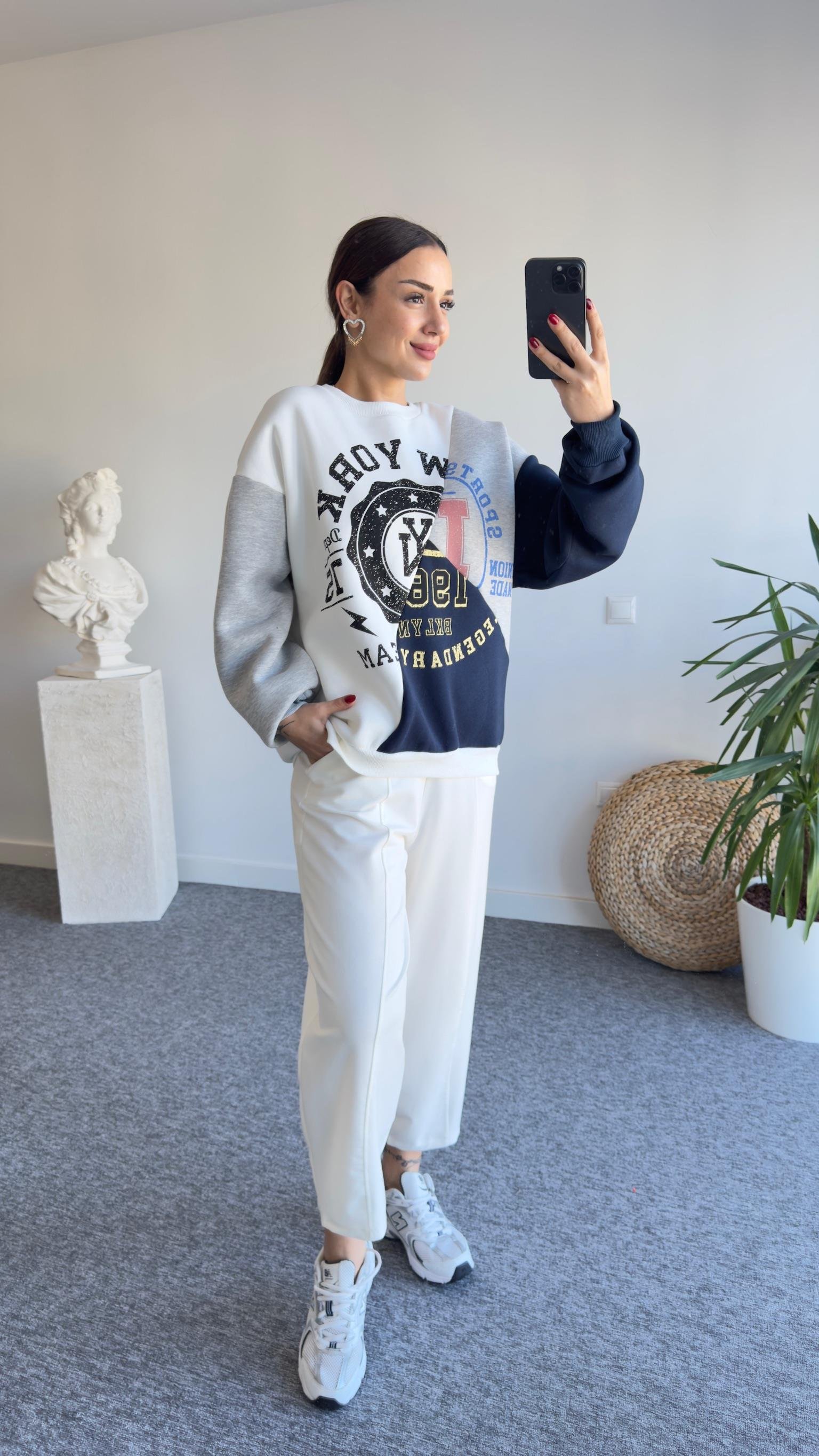 Bread Çift Renk Baskılı Sweatshirt