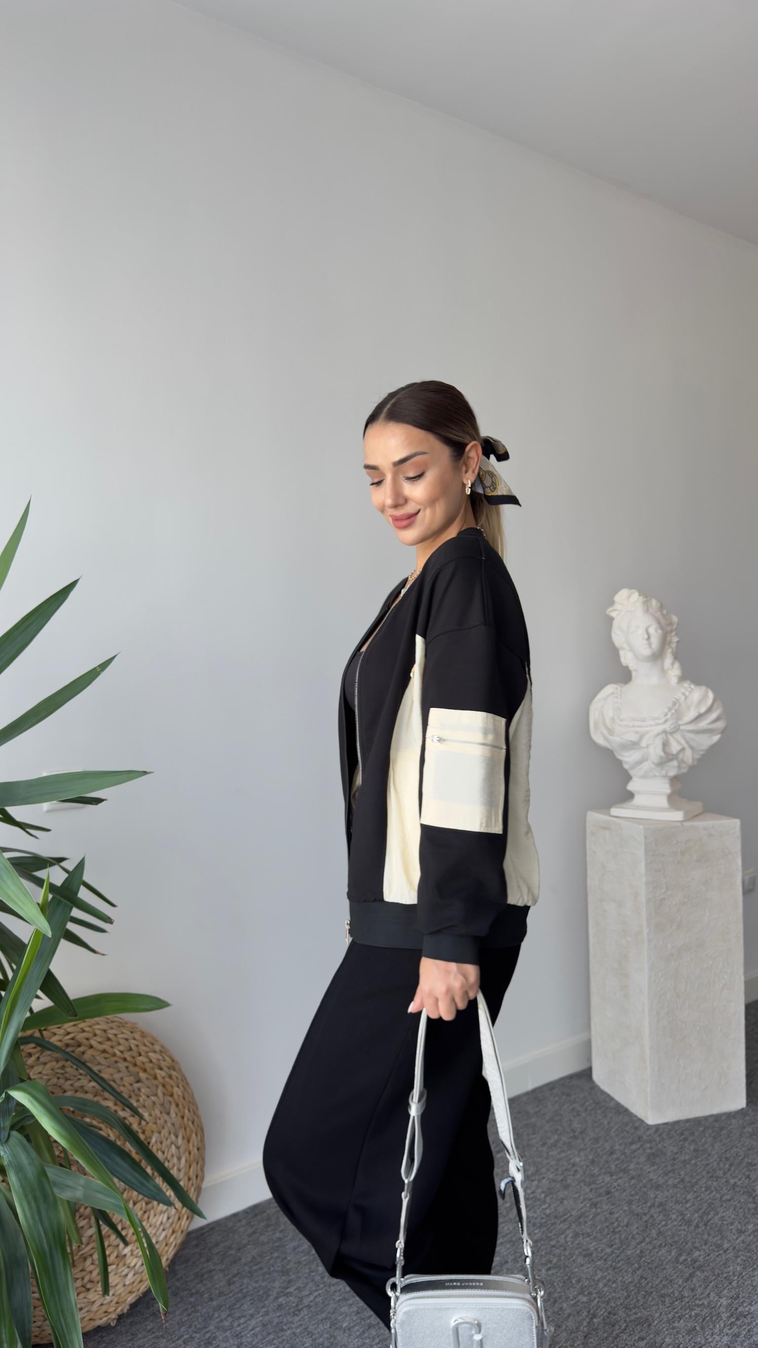 Marcel Yan Paraşüt Garnili Siyah Sweatshirt