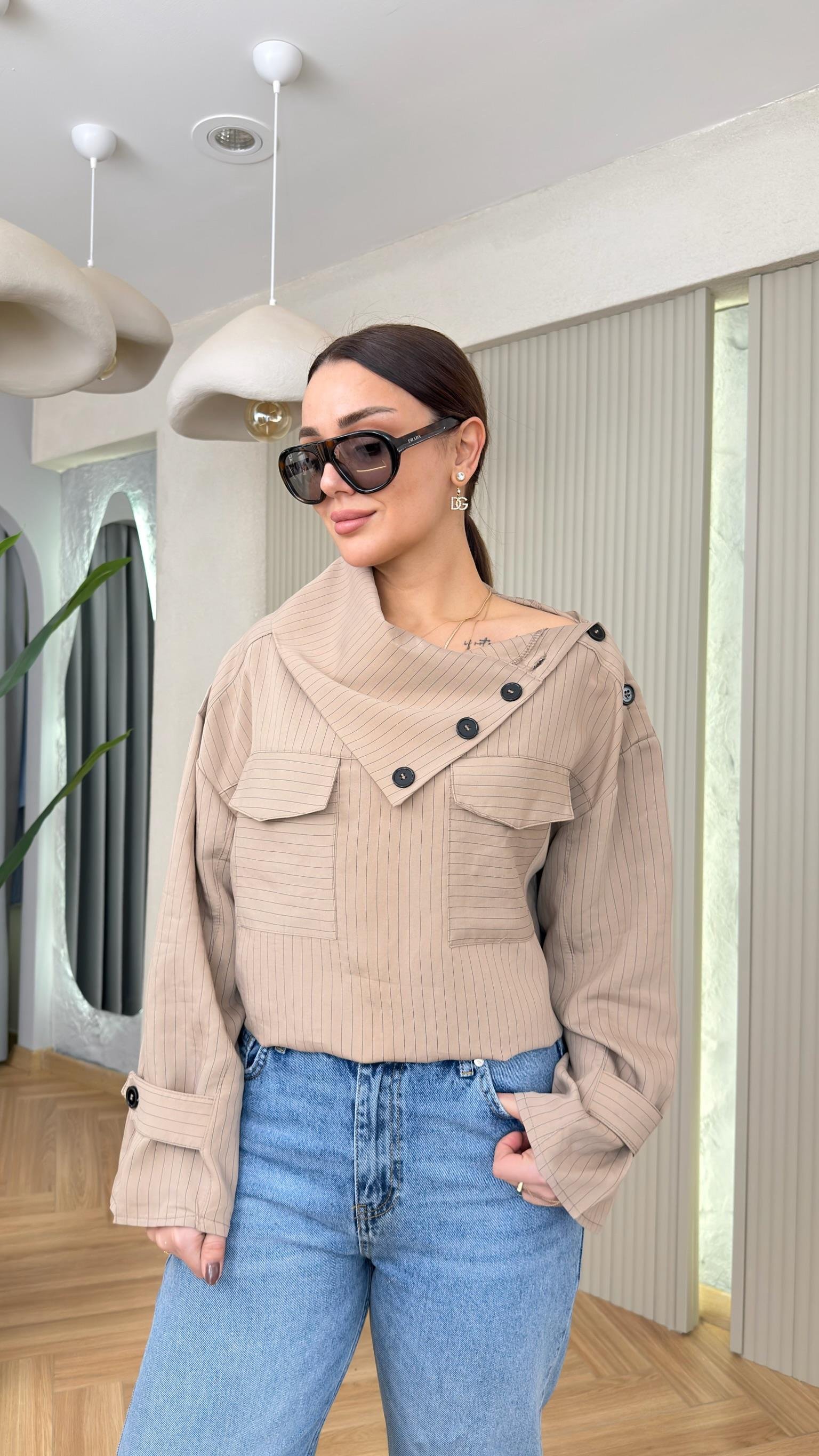 Bej Zra Model Dik Yak Düğmeli Gömlek