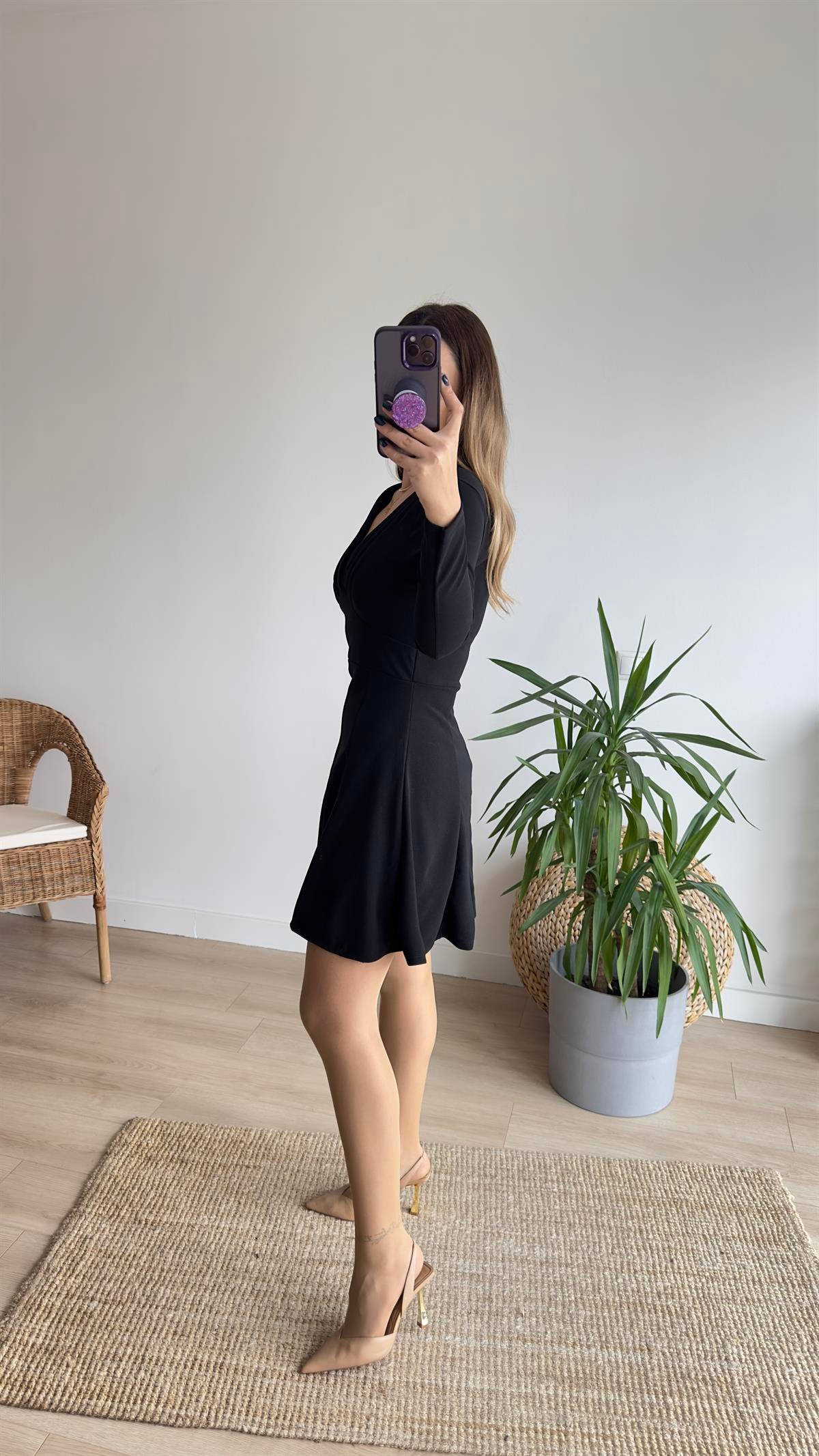 Drapeli Örme Crep Elbise 