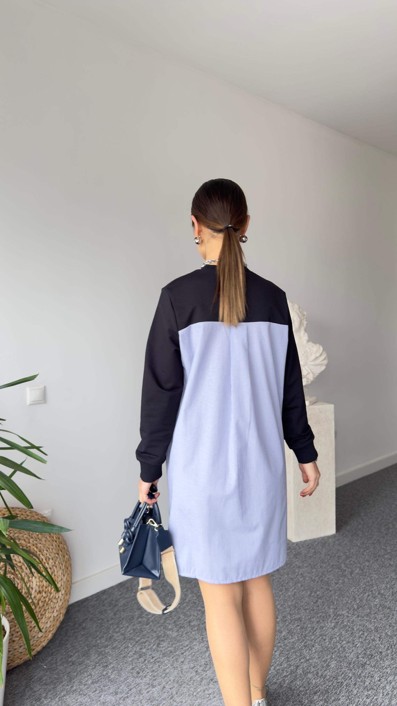 Sırt Çizgili Poplin Detay Basic Elbise 