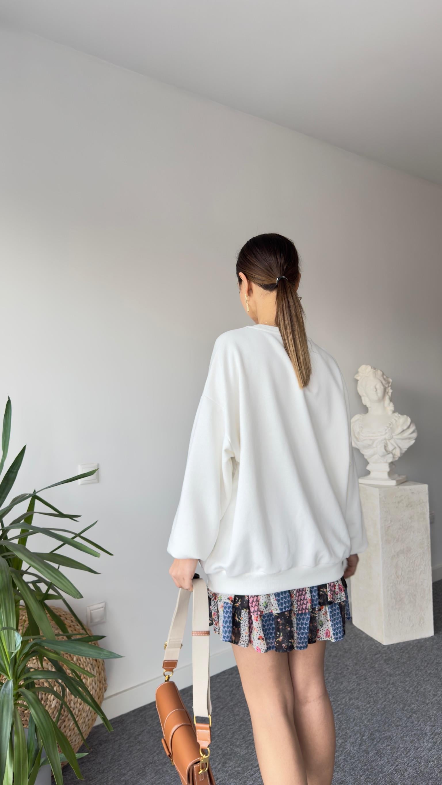 W Harf Baskı Beyaz Sweatshirt