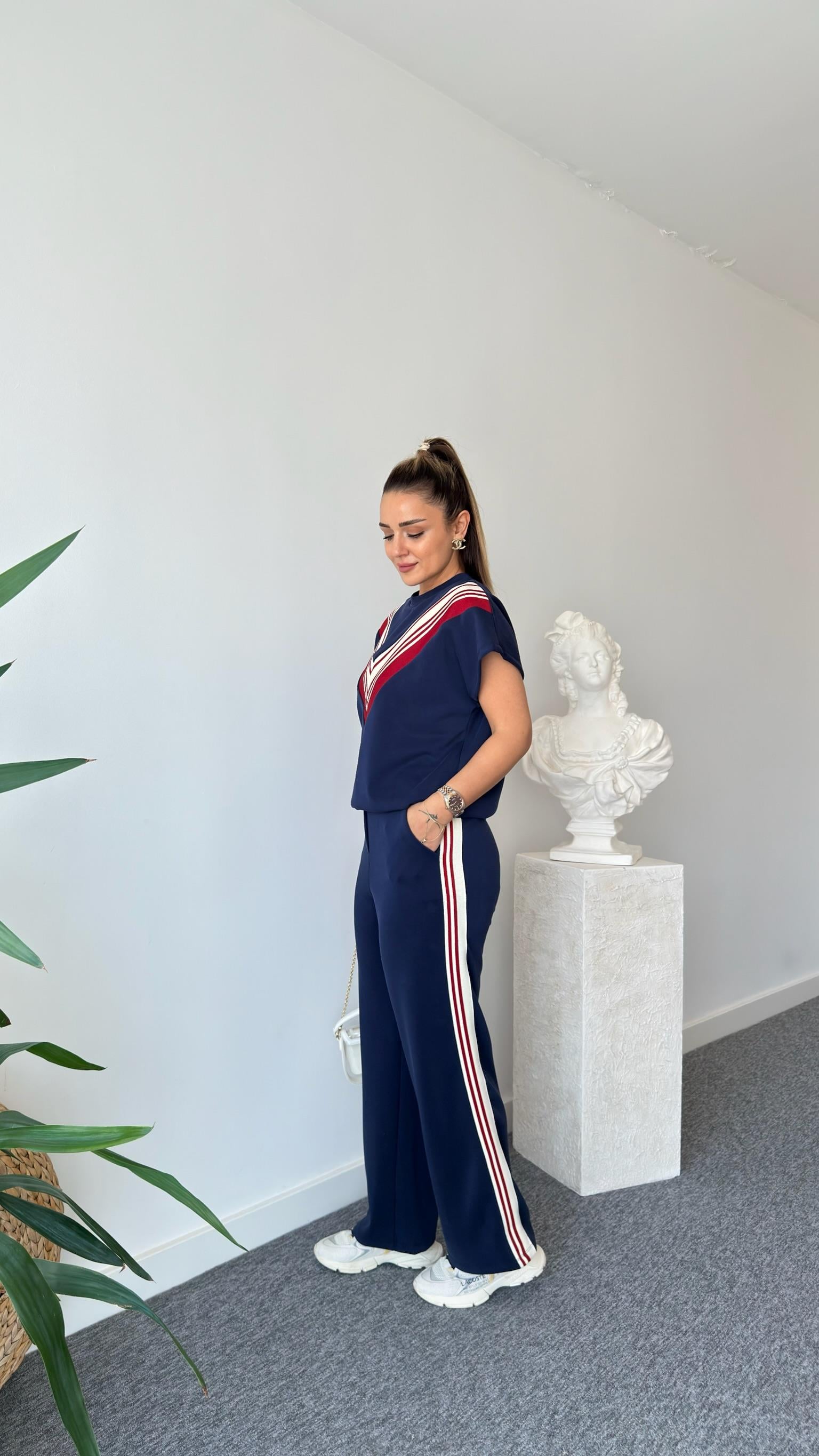 Lacivert Luga Şeritli Premium Modal Takım