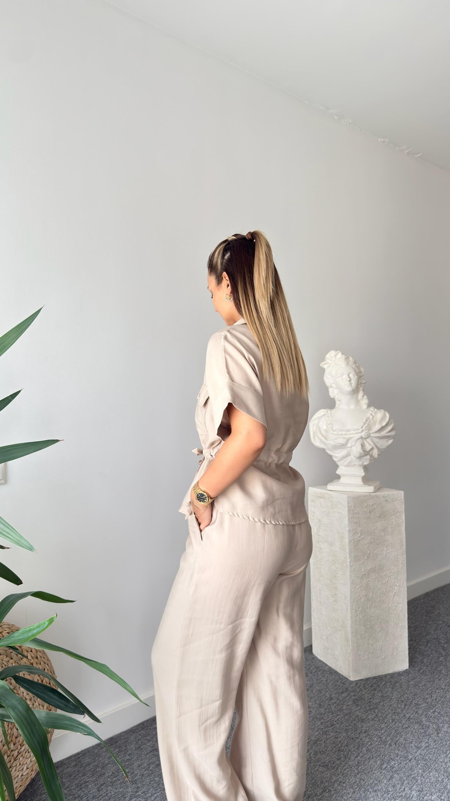 Bej Resa Gold Fermuarlı Tensel Takım