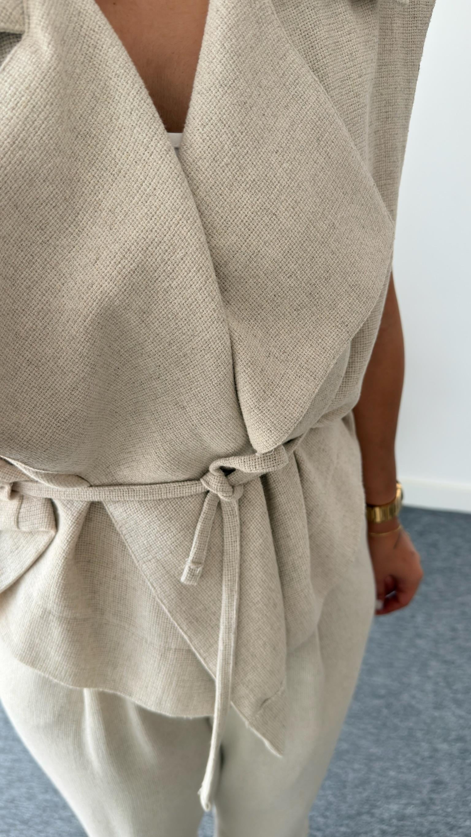 Weren Yelekli Natur Keten Takım (Ön Sipariş Ürünü)