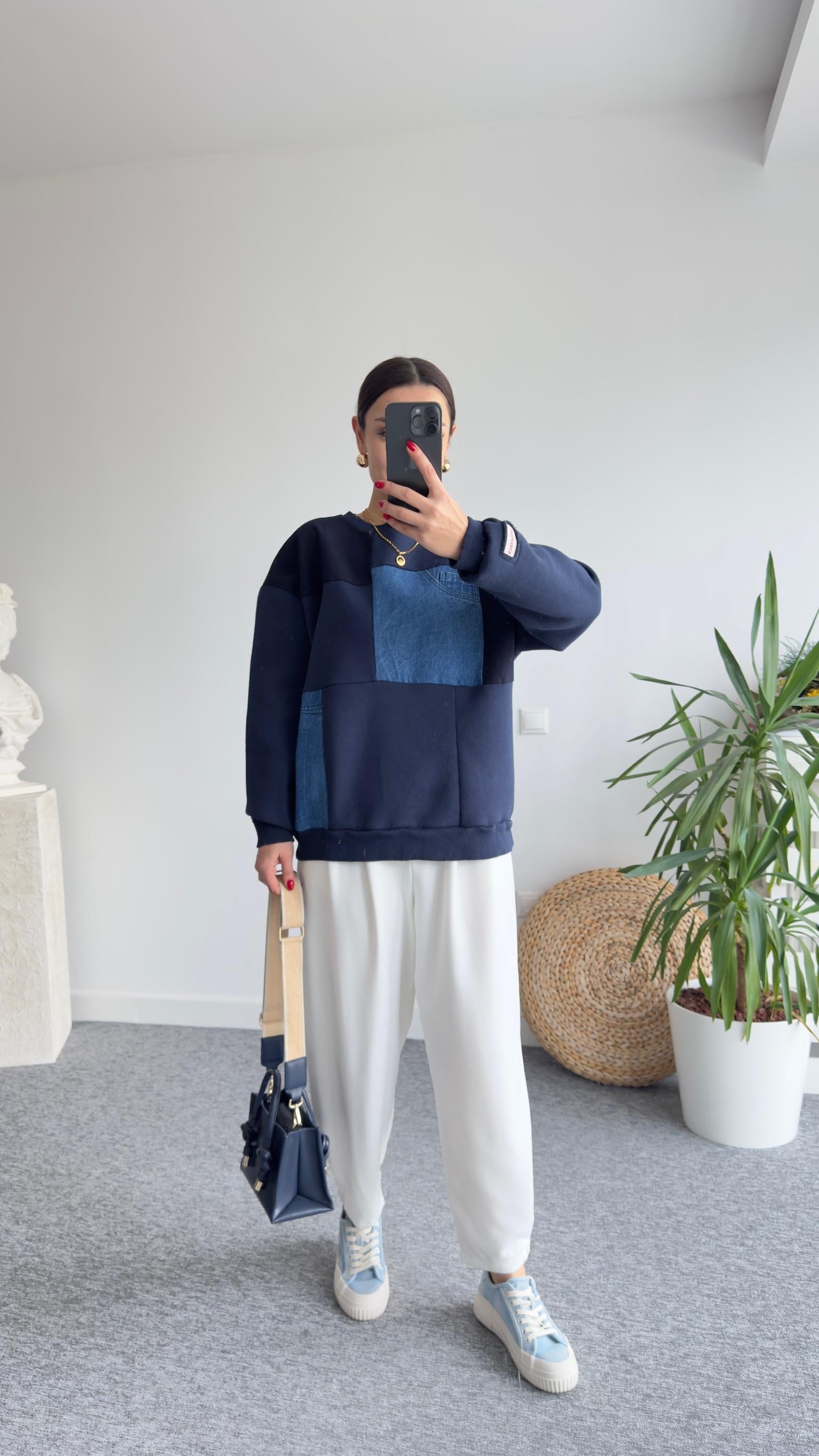 Kai Kot Parça Detay Lacivert Sweatshirt