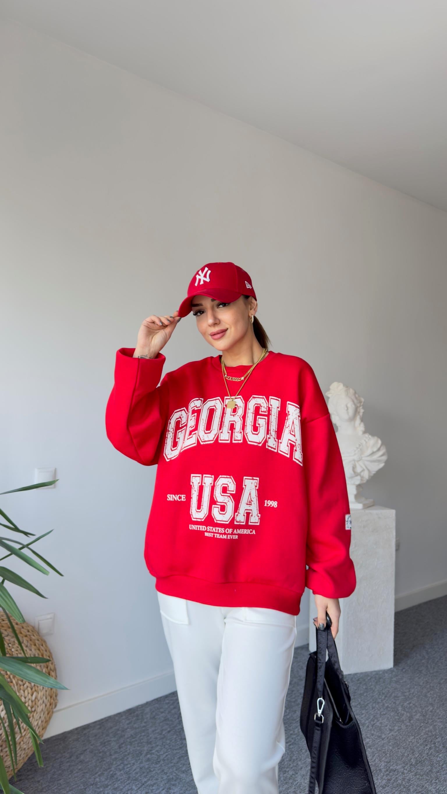 Georgıa Baskı Kırmızı Sweat