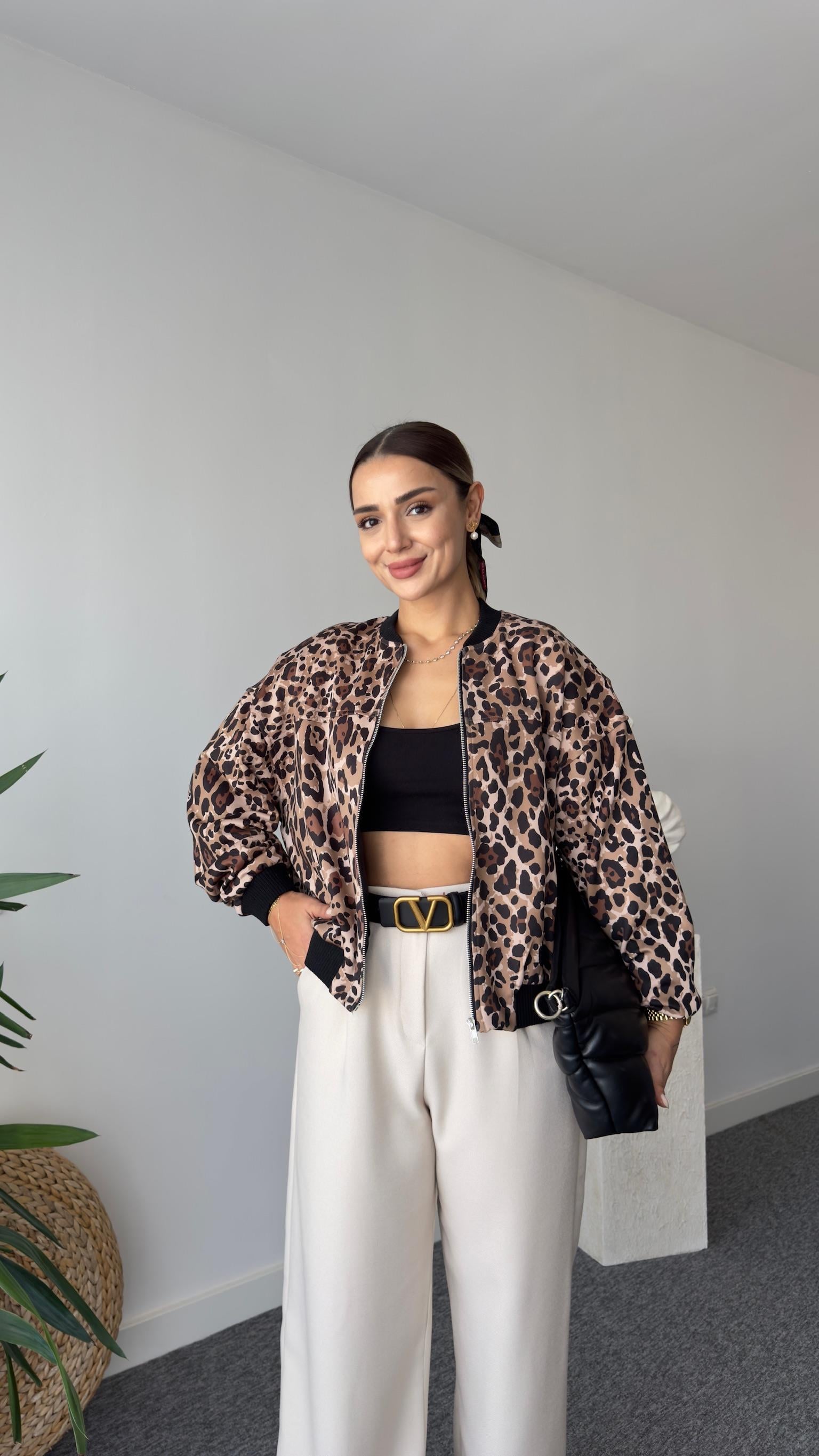 Ginny Astarlı Leopar Desen Bomber Ceket