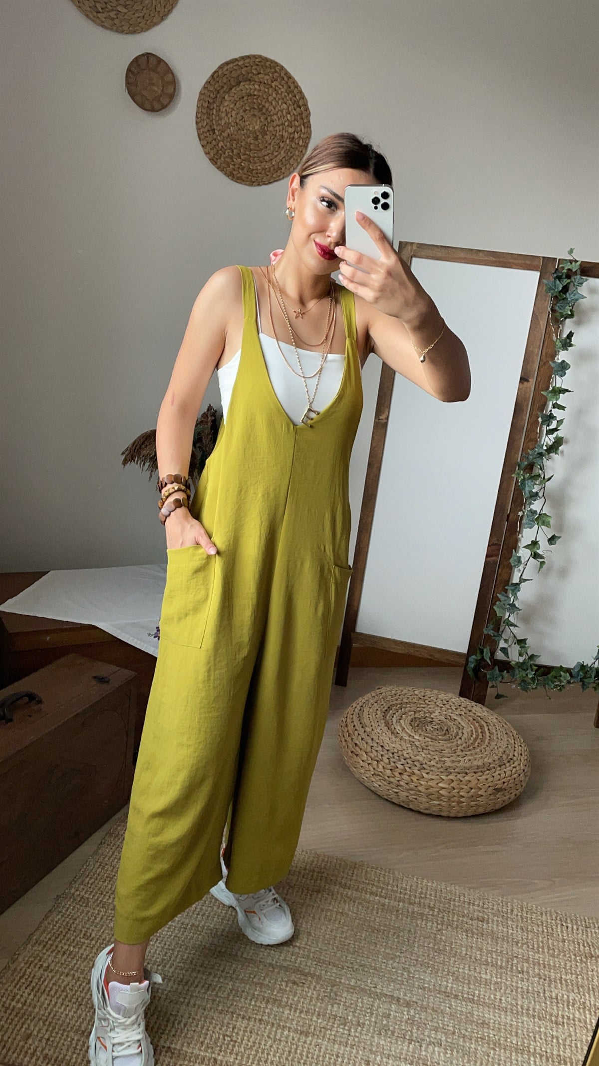 Yandan Cepli Fıstık Yeşili Tulum