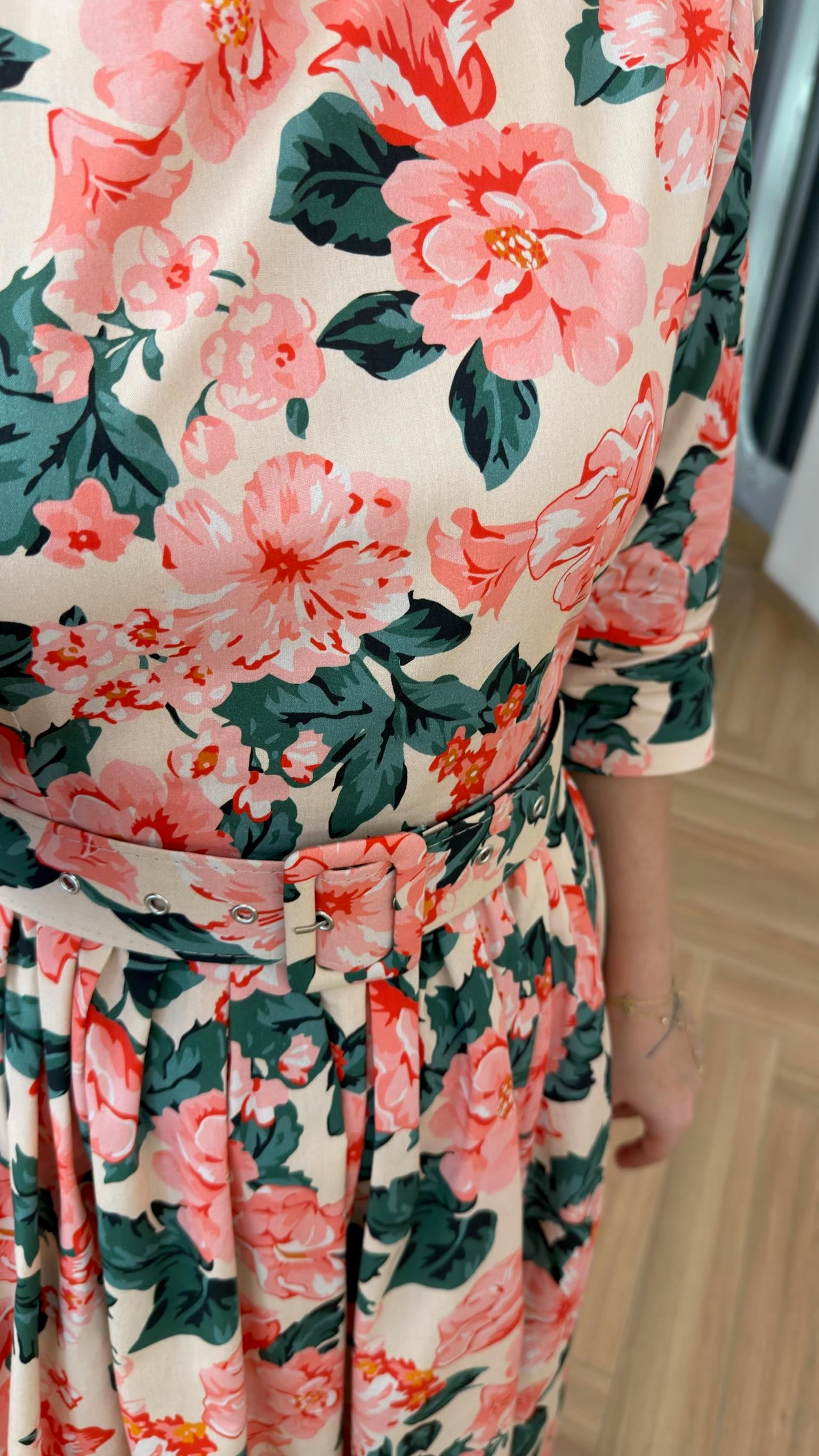 Floral Desenli Kemerli Premium Elbise 