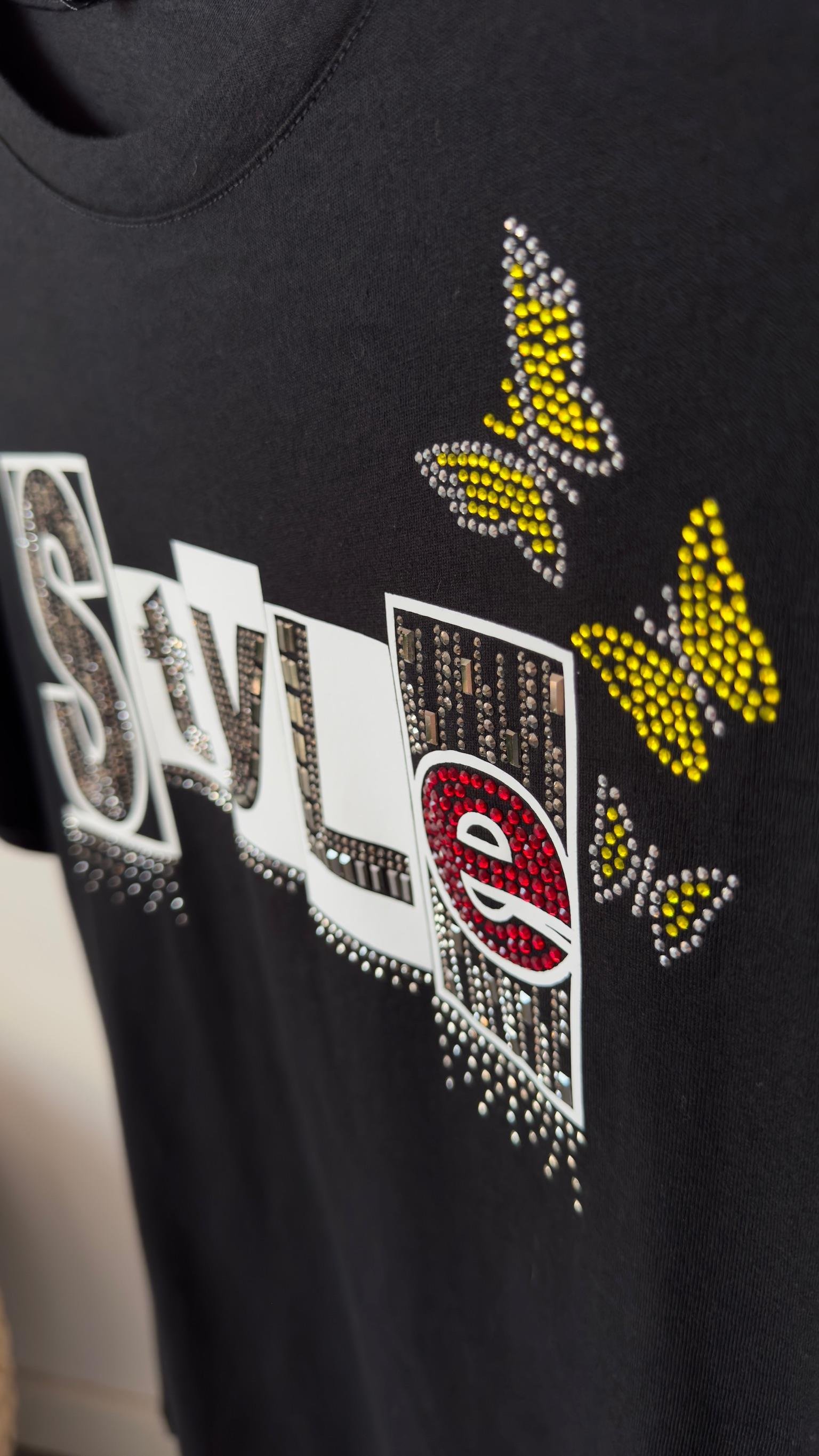 Style Taş Baskı Siyah Tshirt