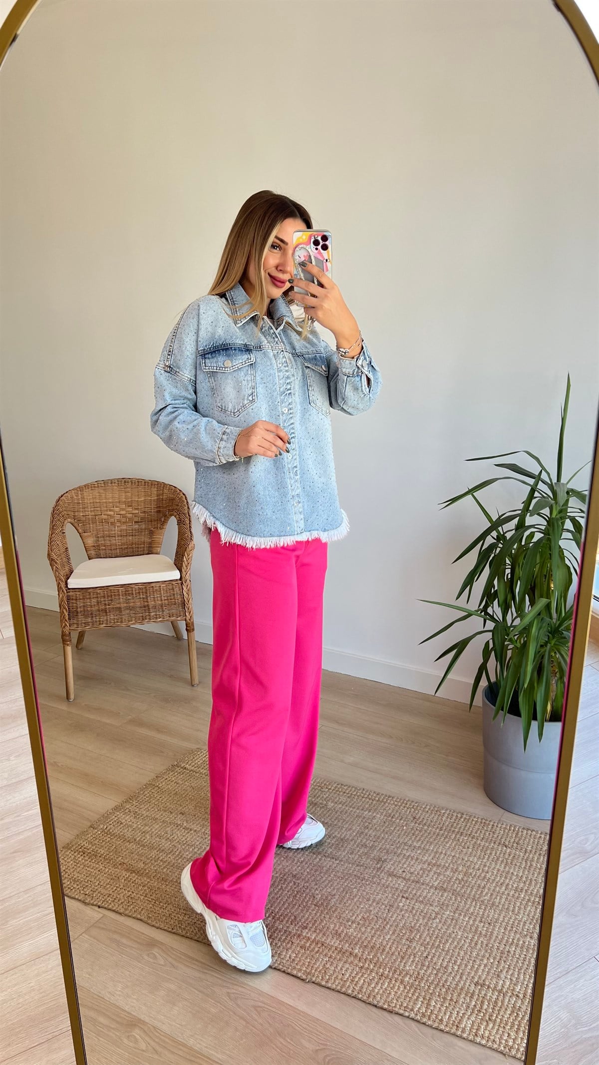 Zara Model Taş Detaylı Jean Ceket