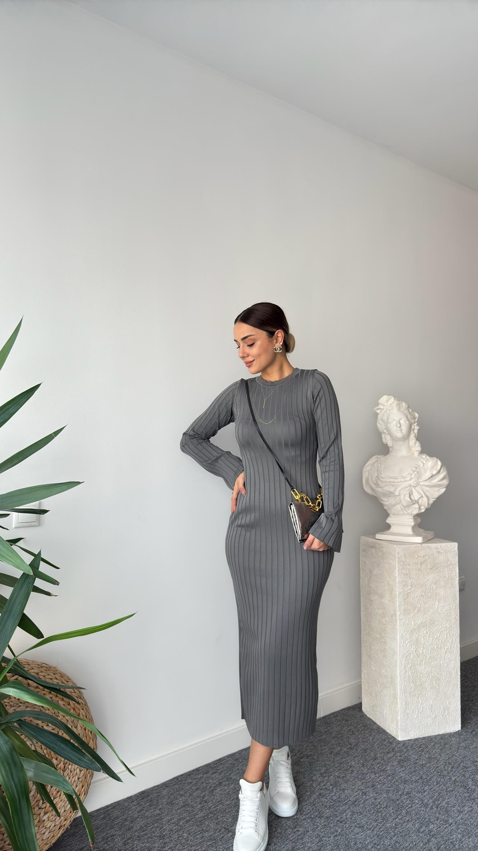 Rudi Zra Model Gri Çelik Triko Elbise 