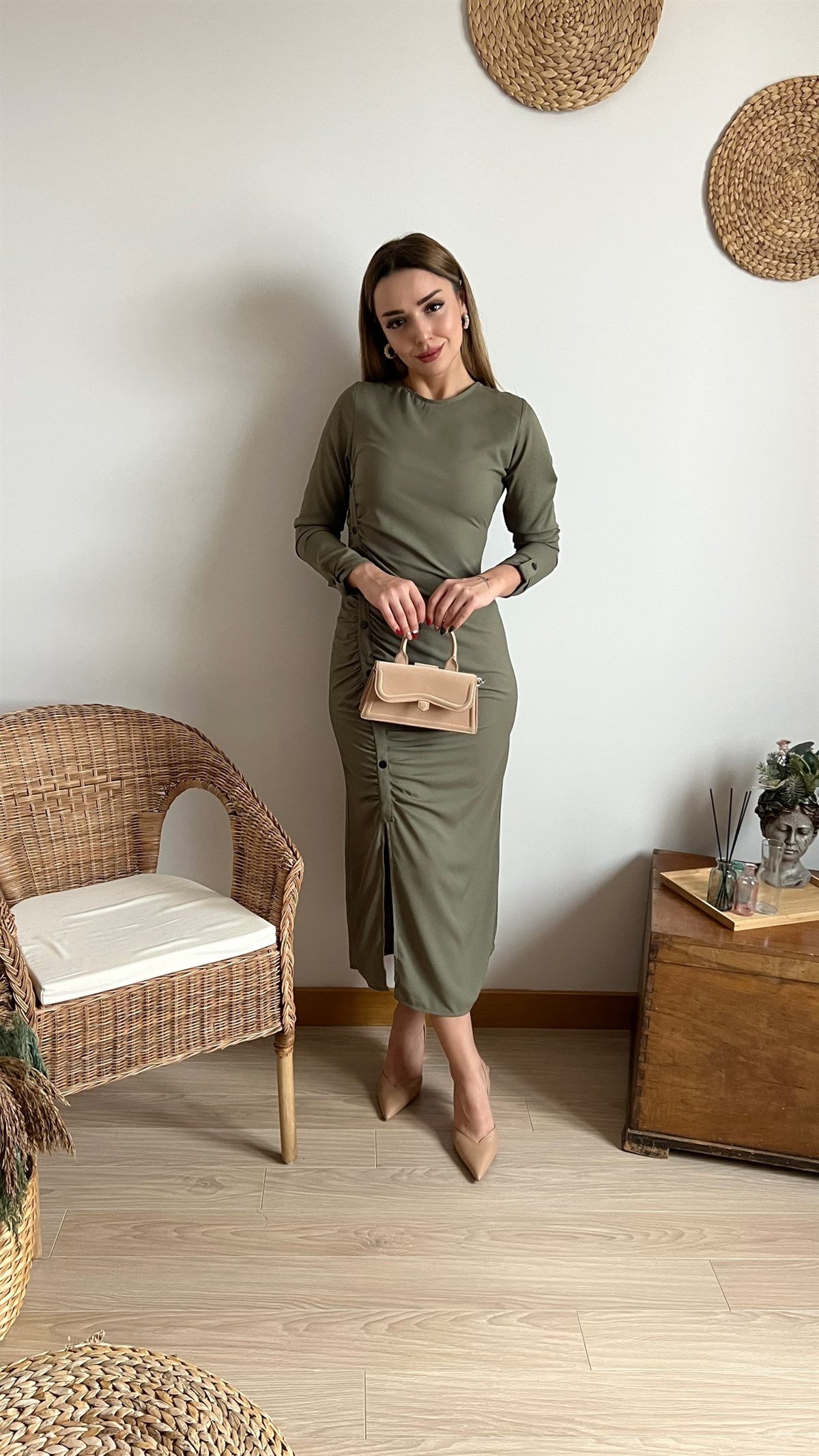 Zara Model Haki Drape Elbise