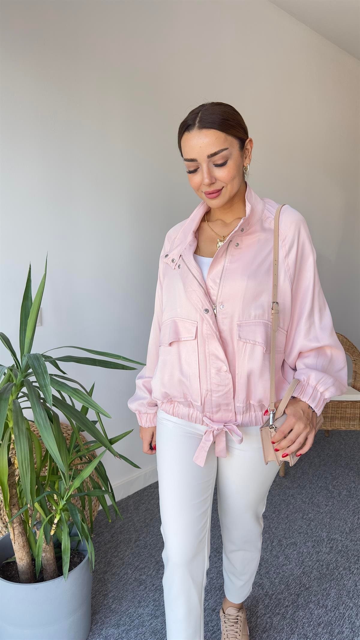 Saten Zra Model Pudra Bomber Ceket