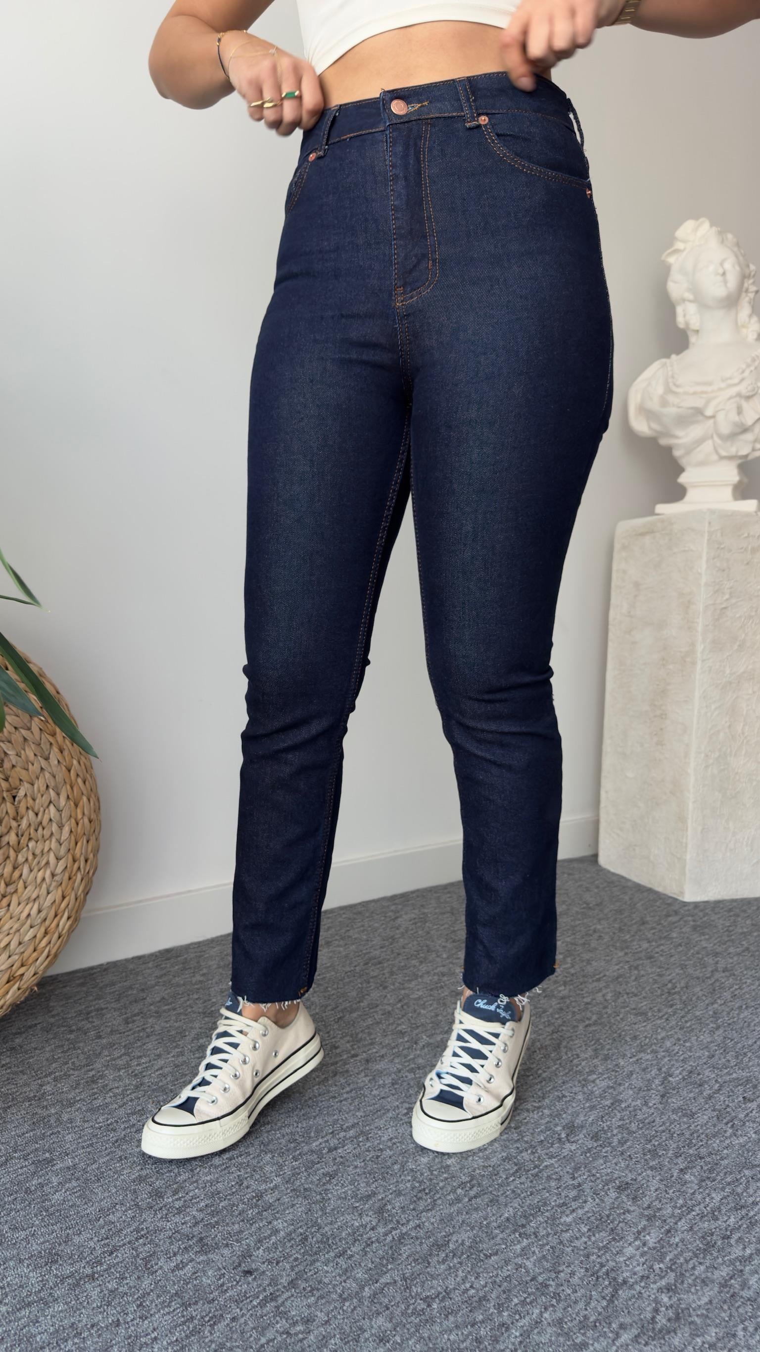 Lacivert Zra Paçası Kesik Boyfit Jean