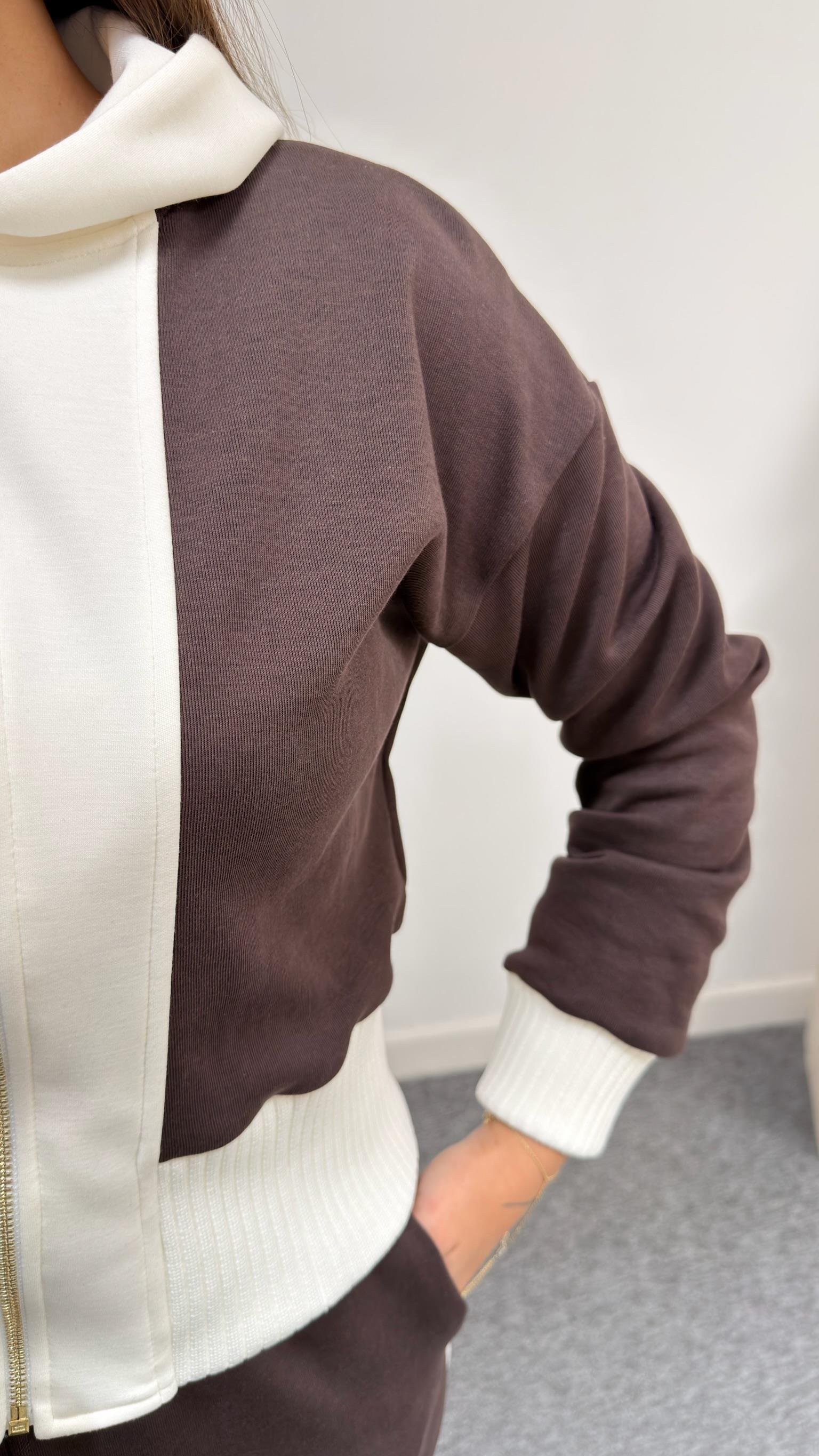 Kahve Stiva Kapüşonlu Sweat Takım