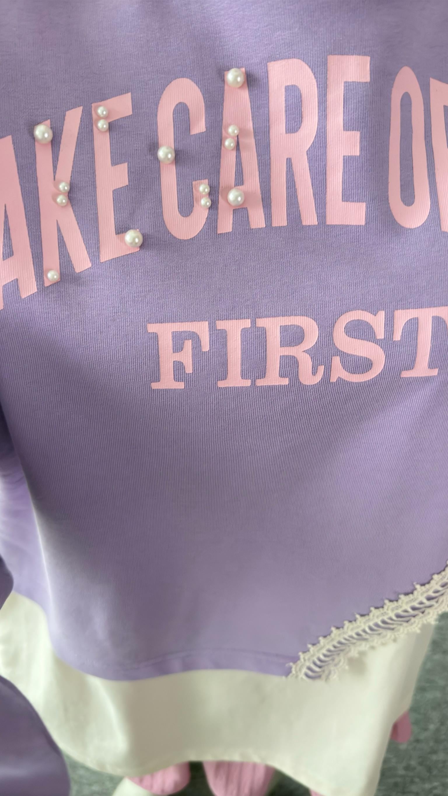Levu Yazı Ve Dantel Detaylı Sweatshirt
