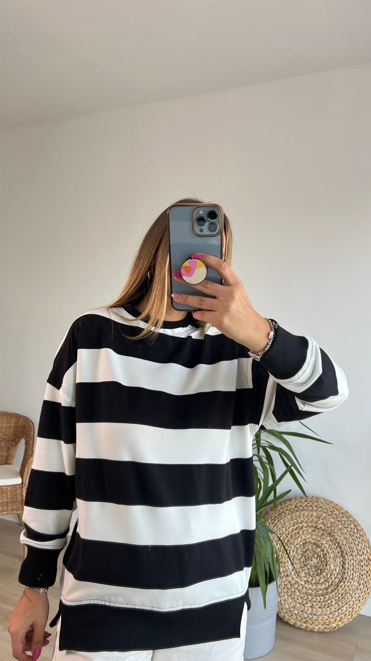 Kalın Çizgili Basic Sweatshirt