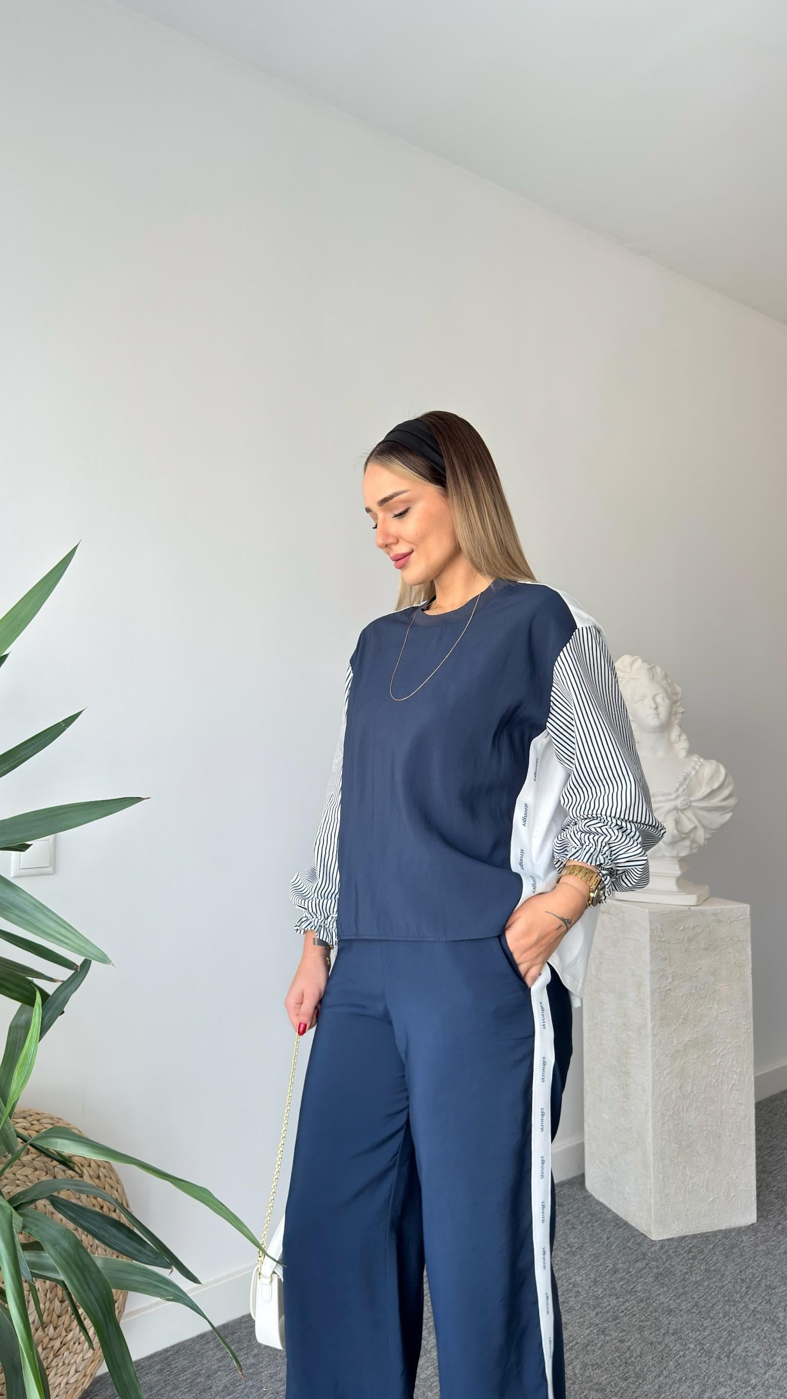 Mexa Poplin Garnili Şeritli Sweatshirt
