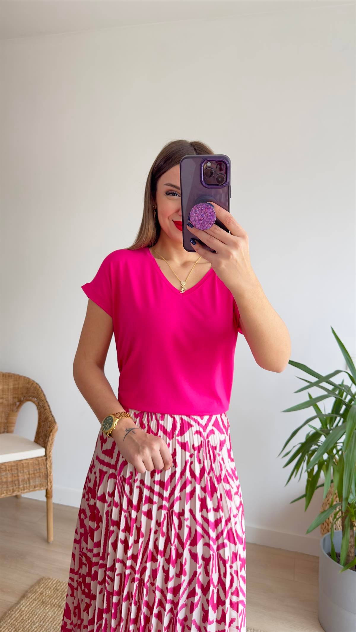 Viskon V Yaka Pembe Basic