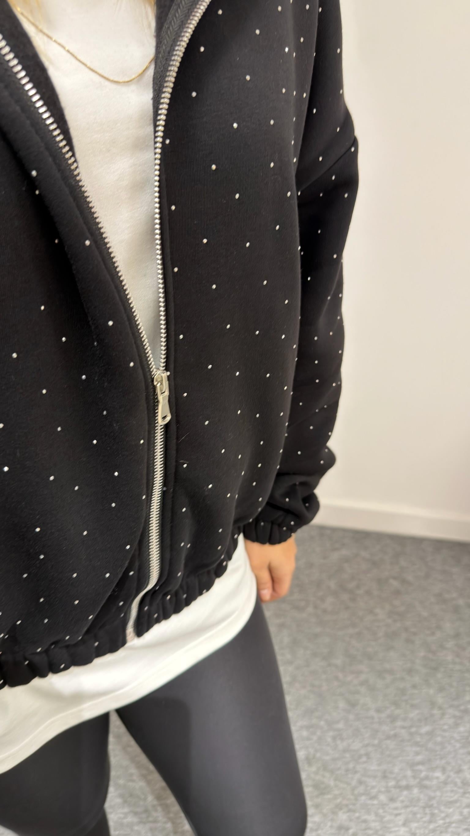 Siyah Nillo Taş Detaylı Şardonlu Sweatshirt