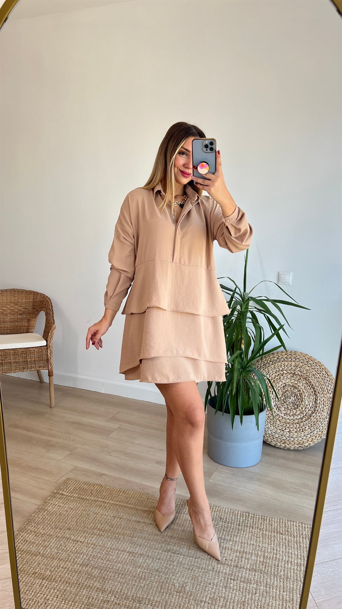 Kat Kat Camel Uzun Kol Elbise