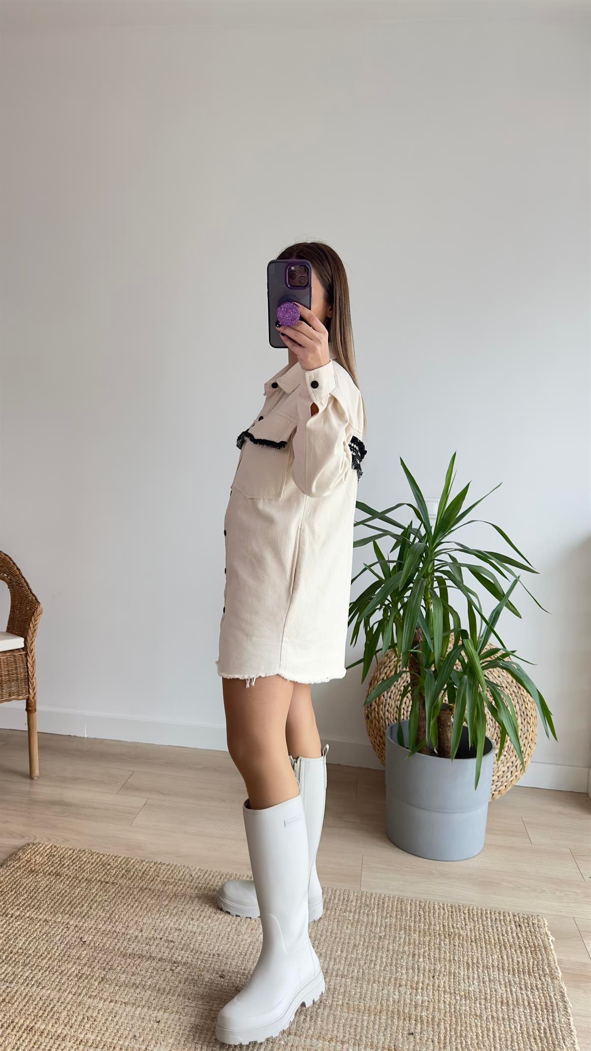 Püskül Ve Ponpon Detay Gabardin Ceket