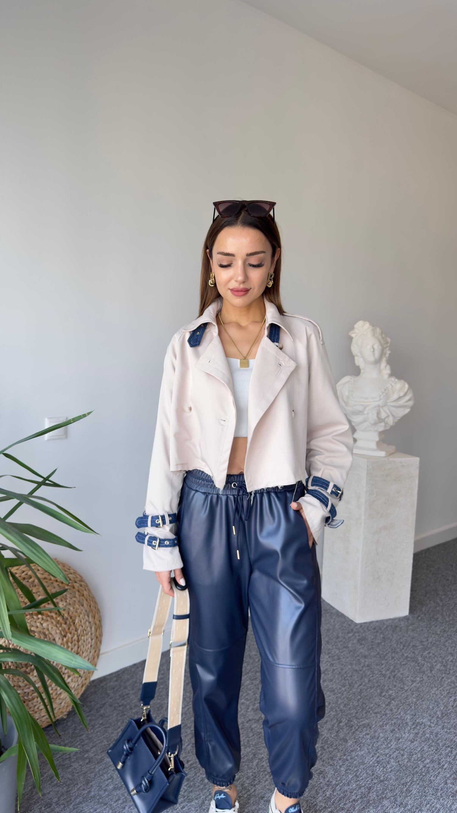 Orj Model Denim Detay Bej Ceket