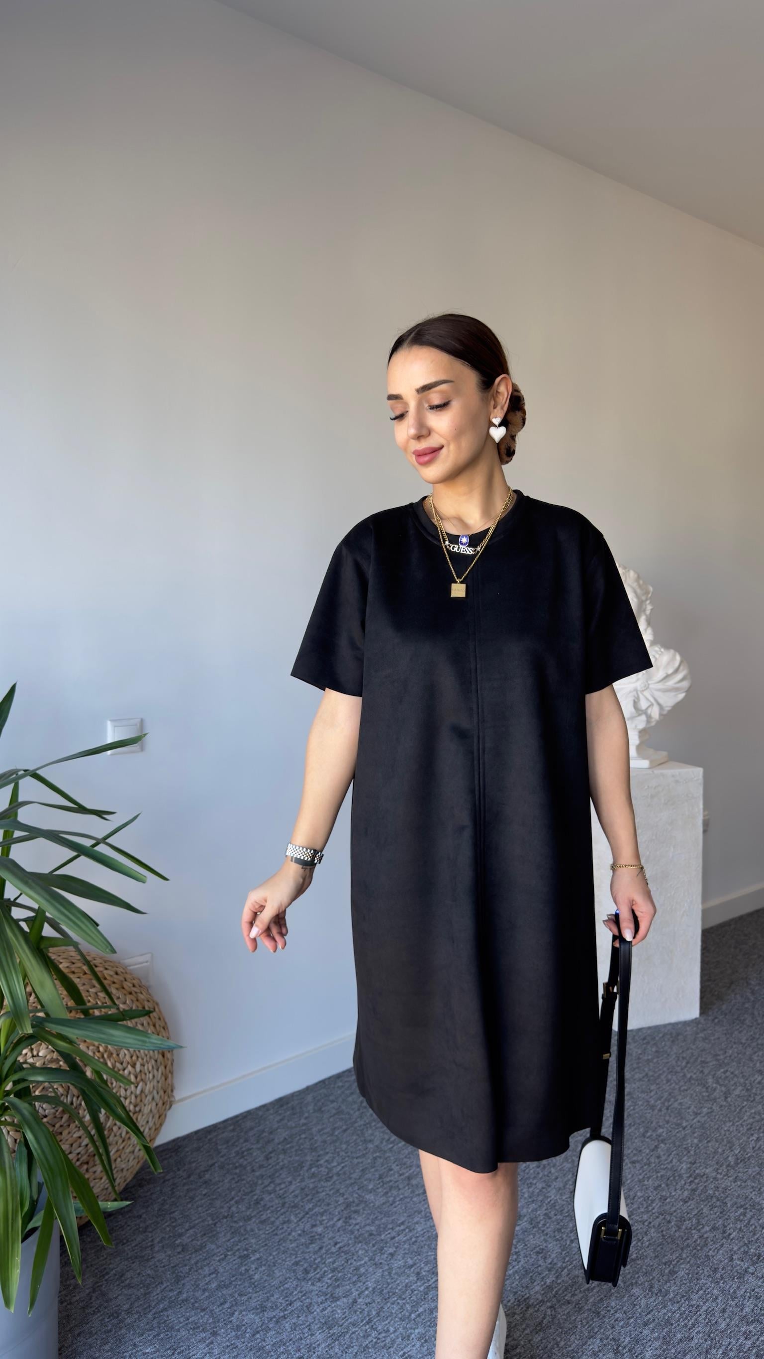 Siyah Süet Basic Elbise
