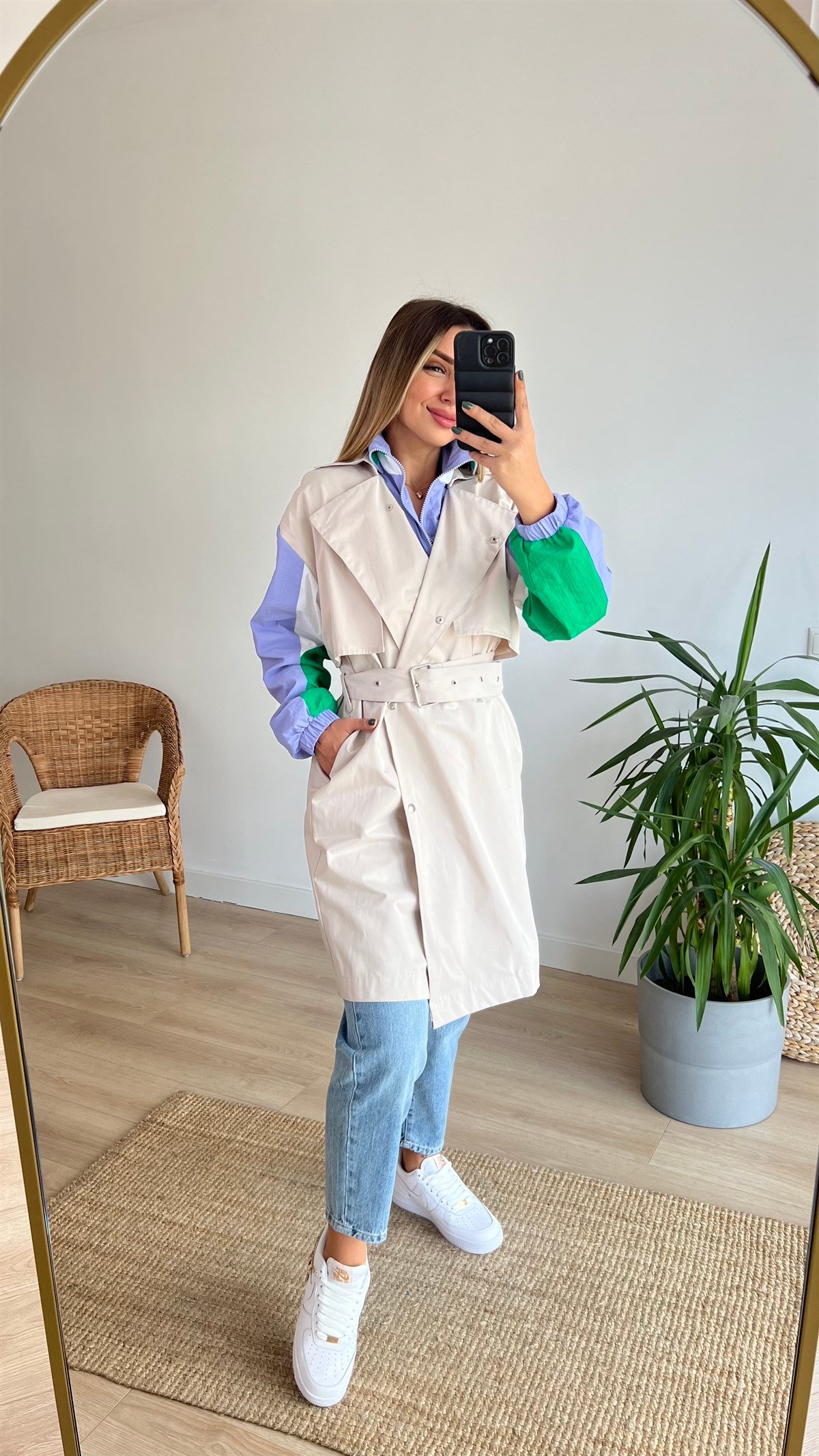 Garnili Krem Tasarım Trenchcoat