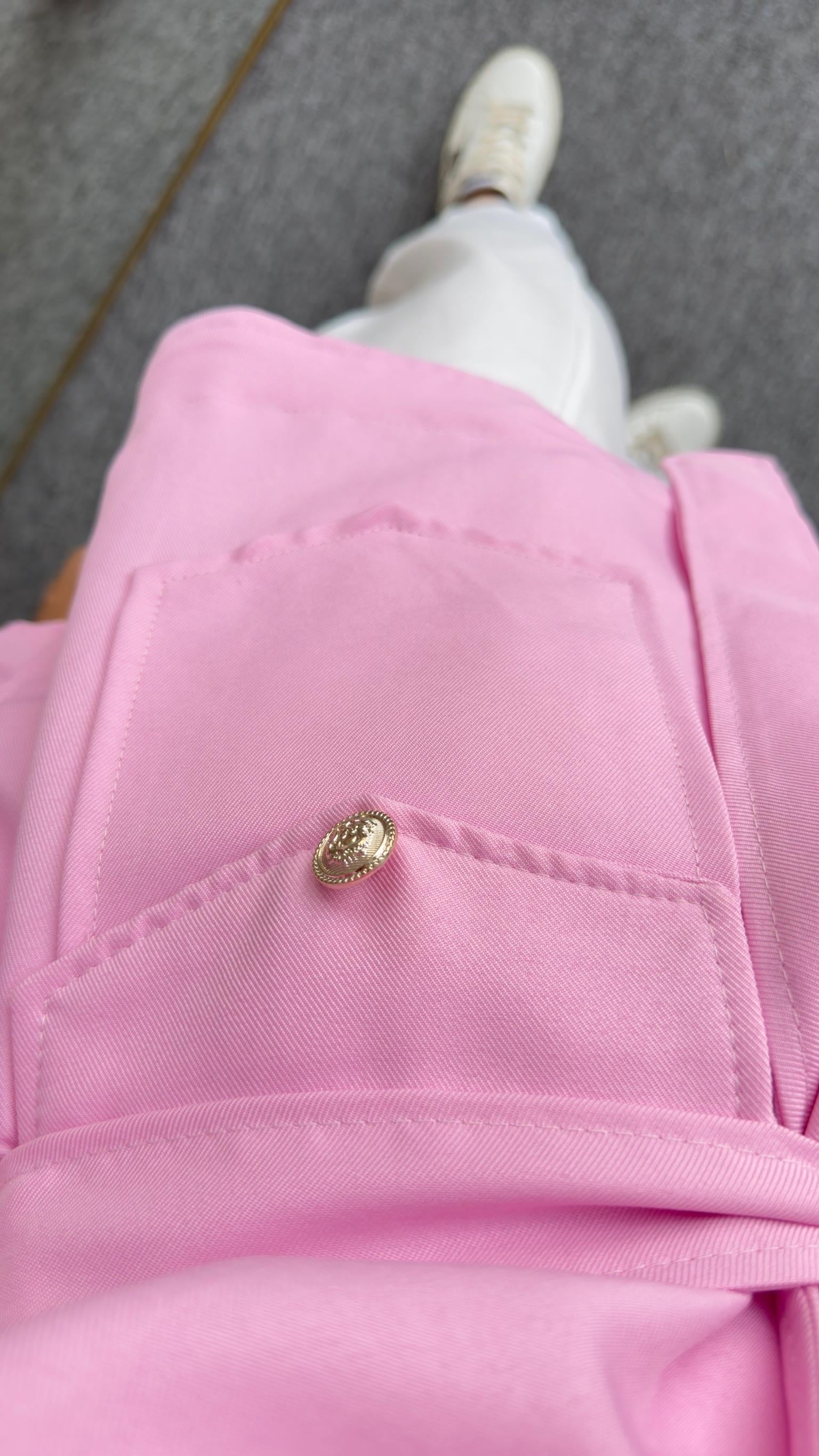 Kali Gold Düğme Detaylı Pembe Ceket