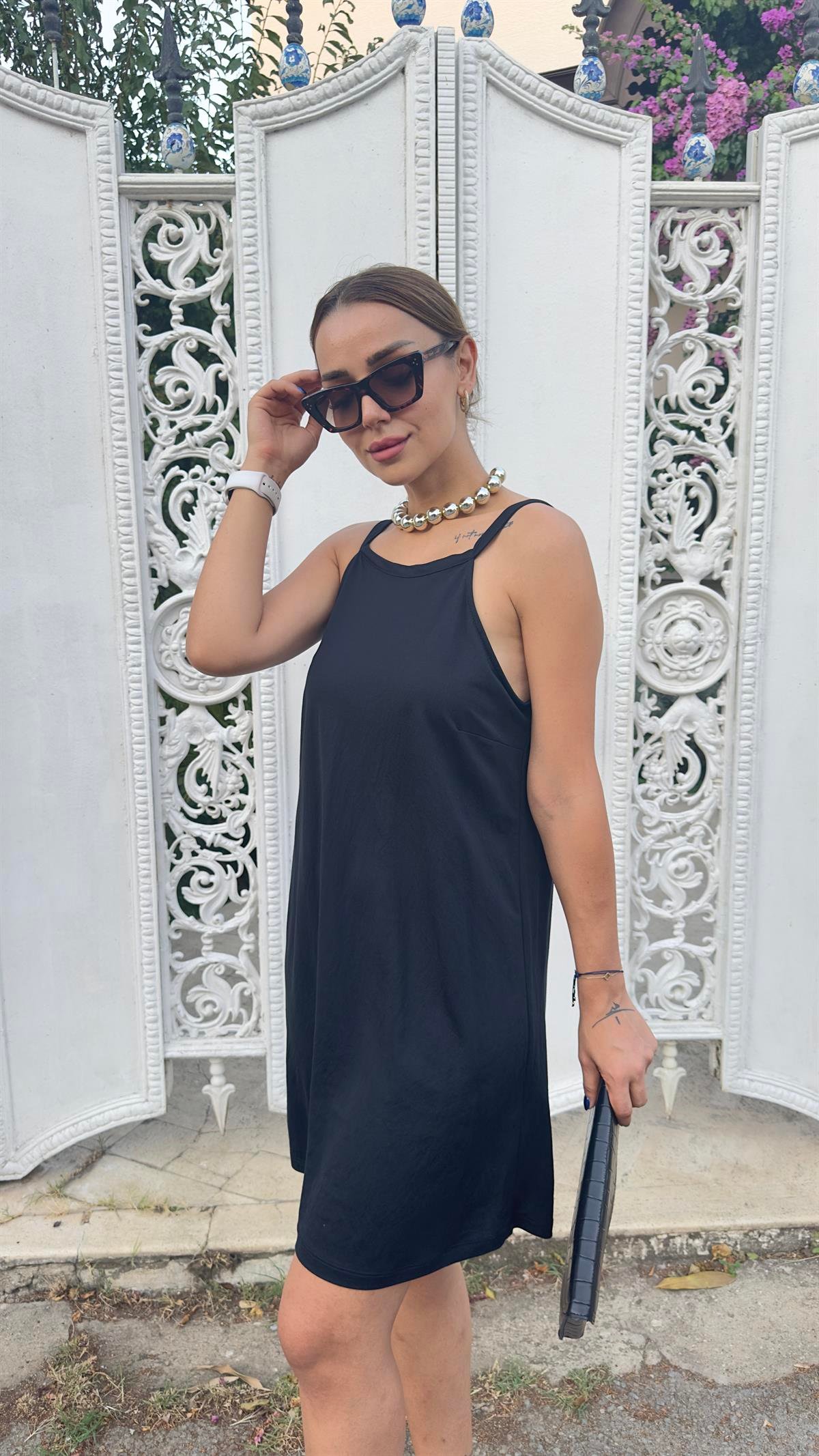 Plun Siyah Halter Yaka Elbise 