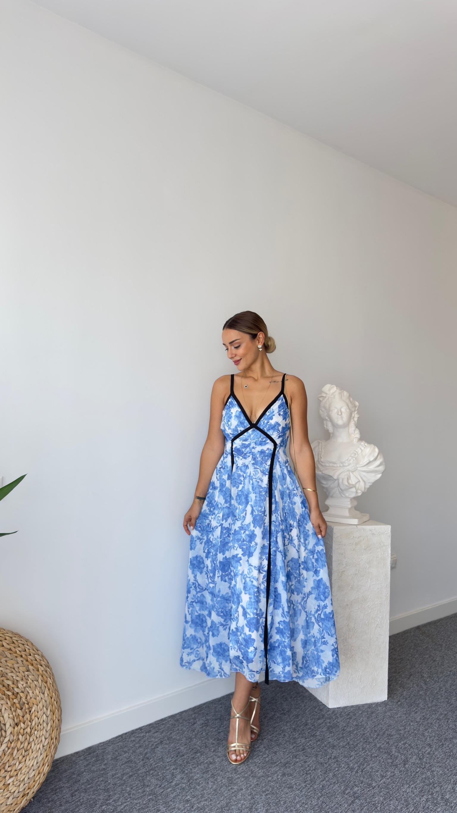 Sonia Zra Model Astarlı Mavi Şifon Elbise 