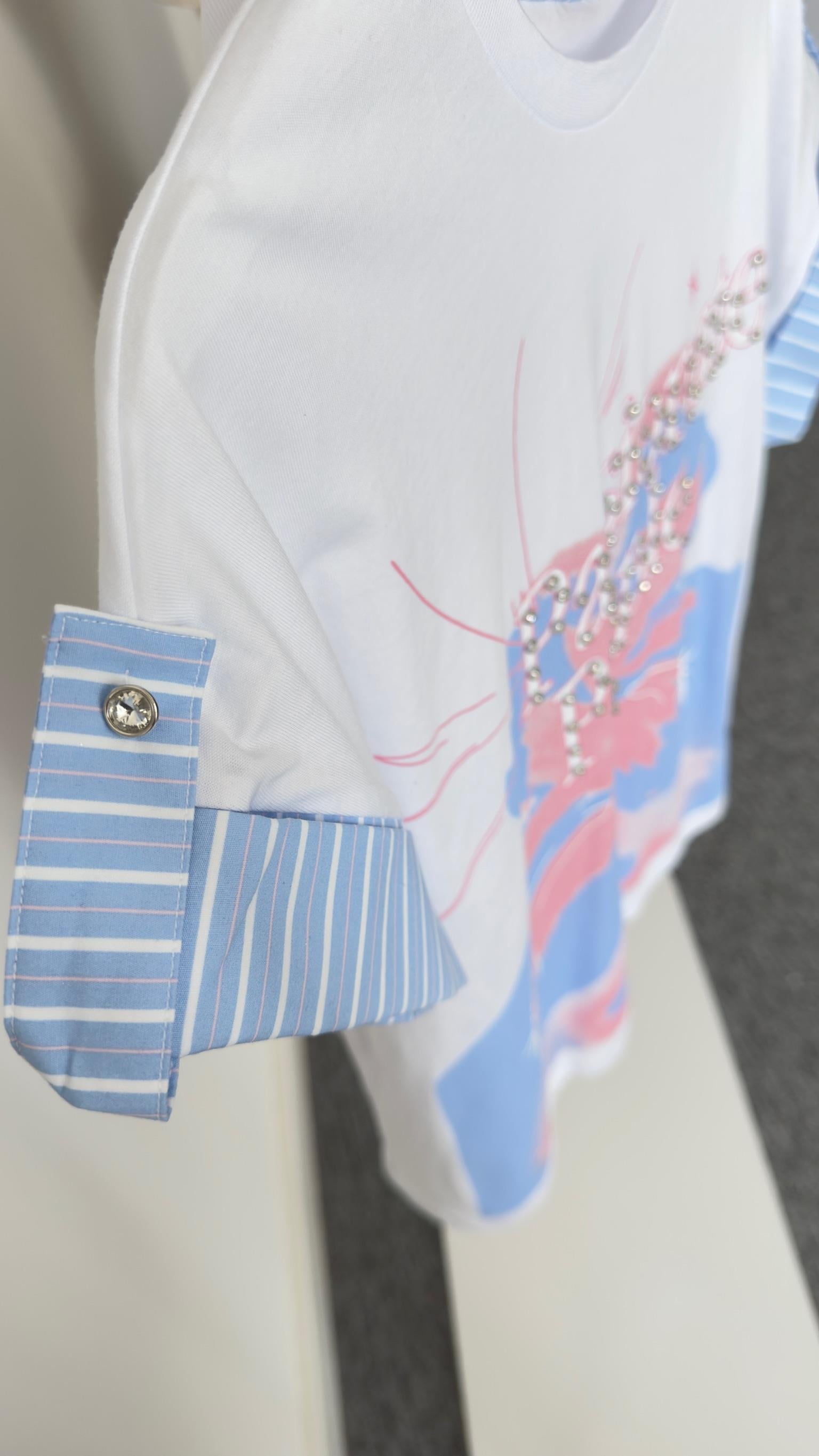 Pezu Taşlı Poplin Detay Tshirt