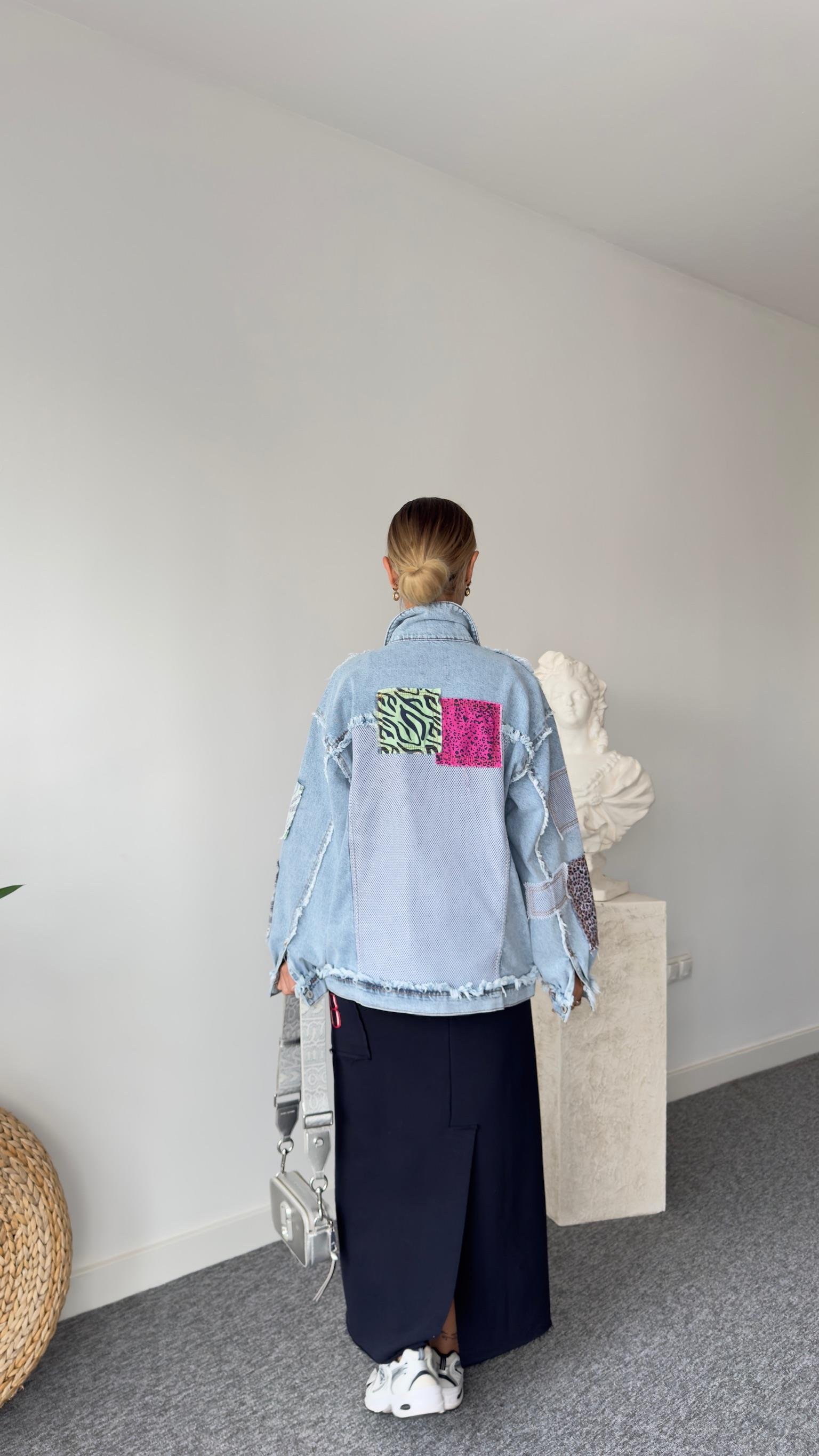 Fileli Patchwork Tasarım Jean Ceket