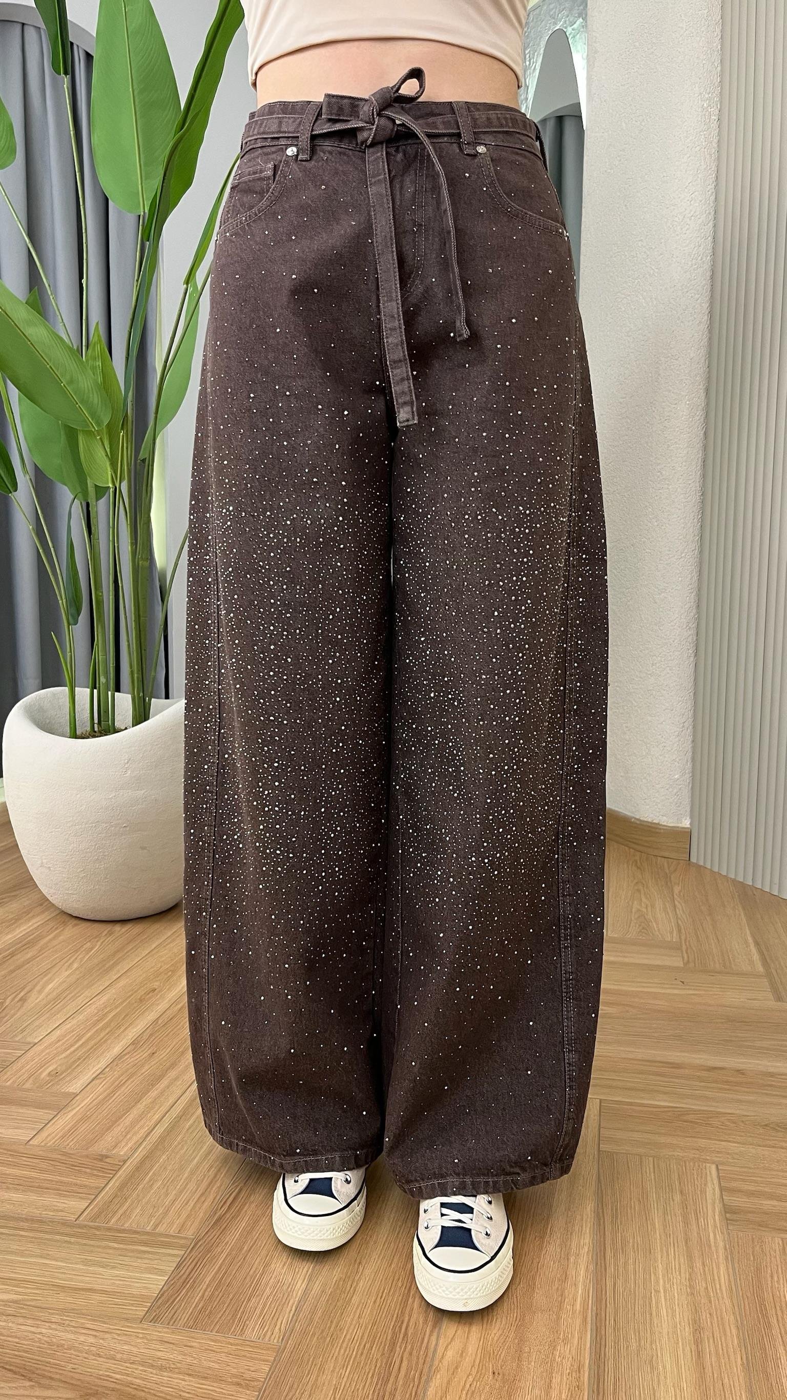 Mendi Taş Detaylı Kahve Jean