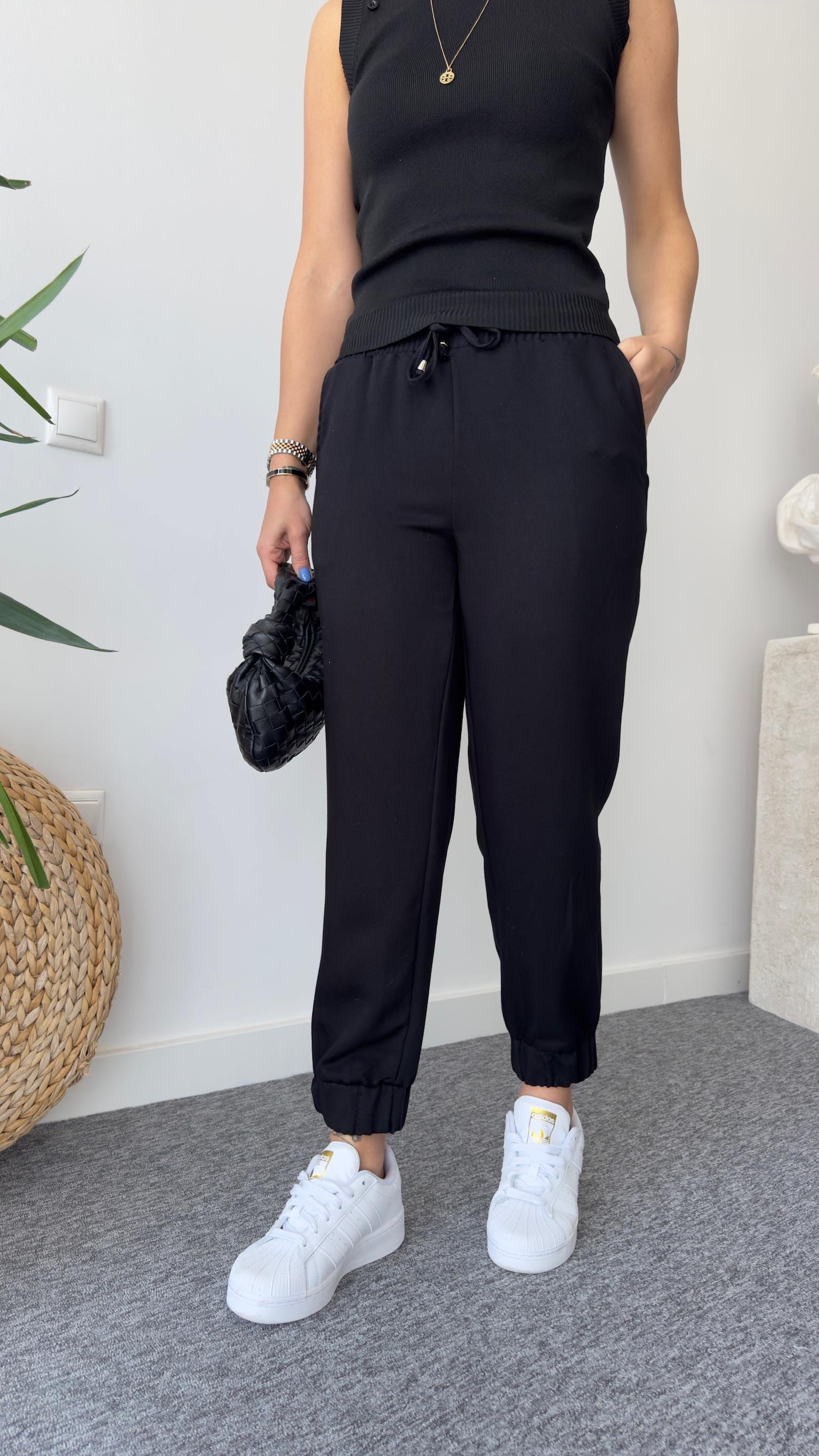 Paça Lastikli Siyah Modal Gabardin Pantolon
