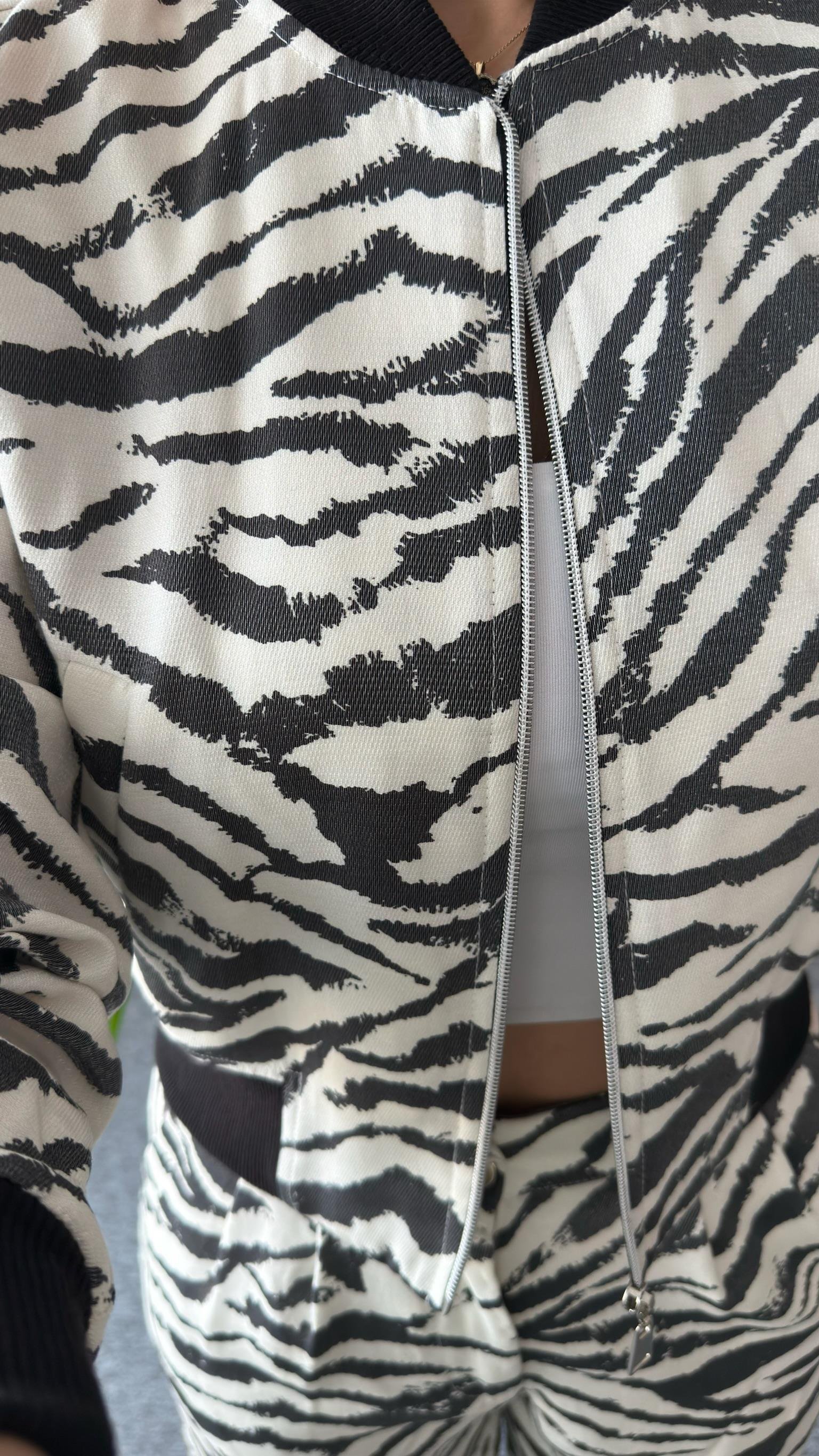 Parle Zebra Desenli Bomber Ceket