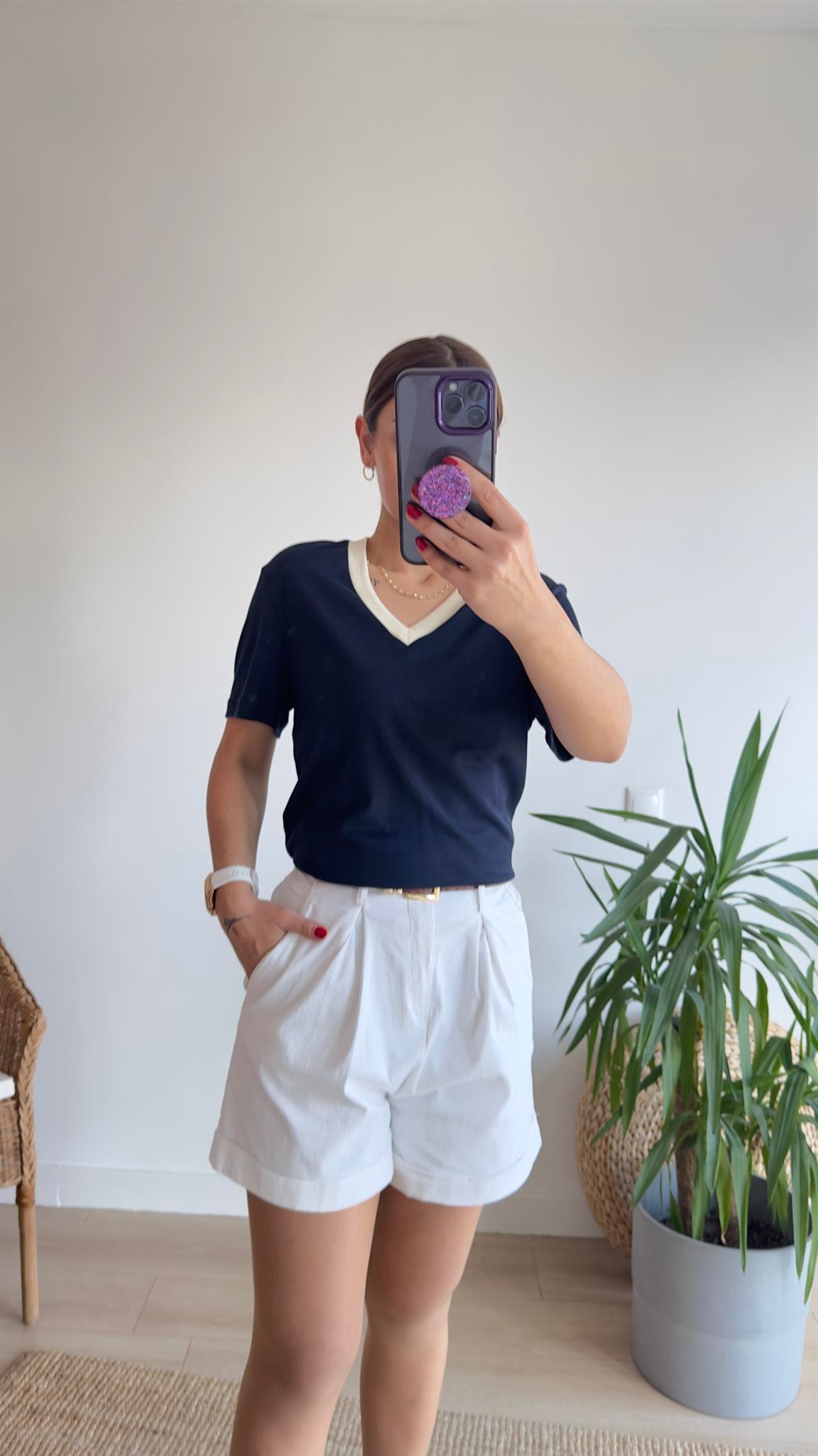 Lacivert V Yaka Massi Tshirt