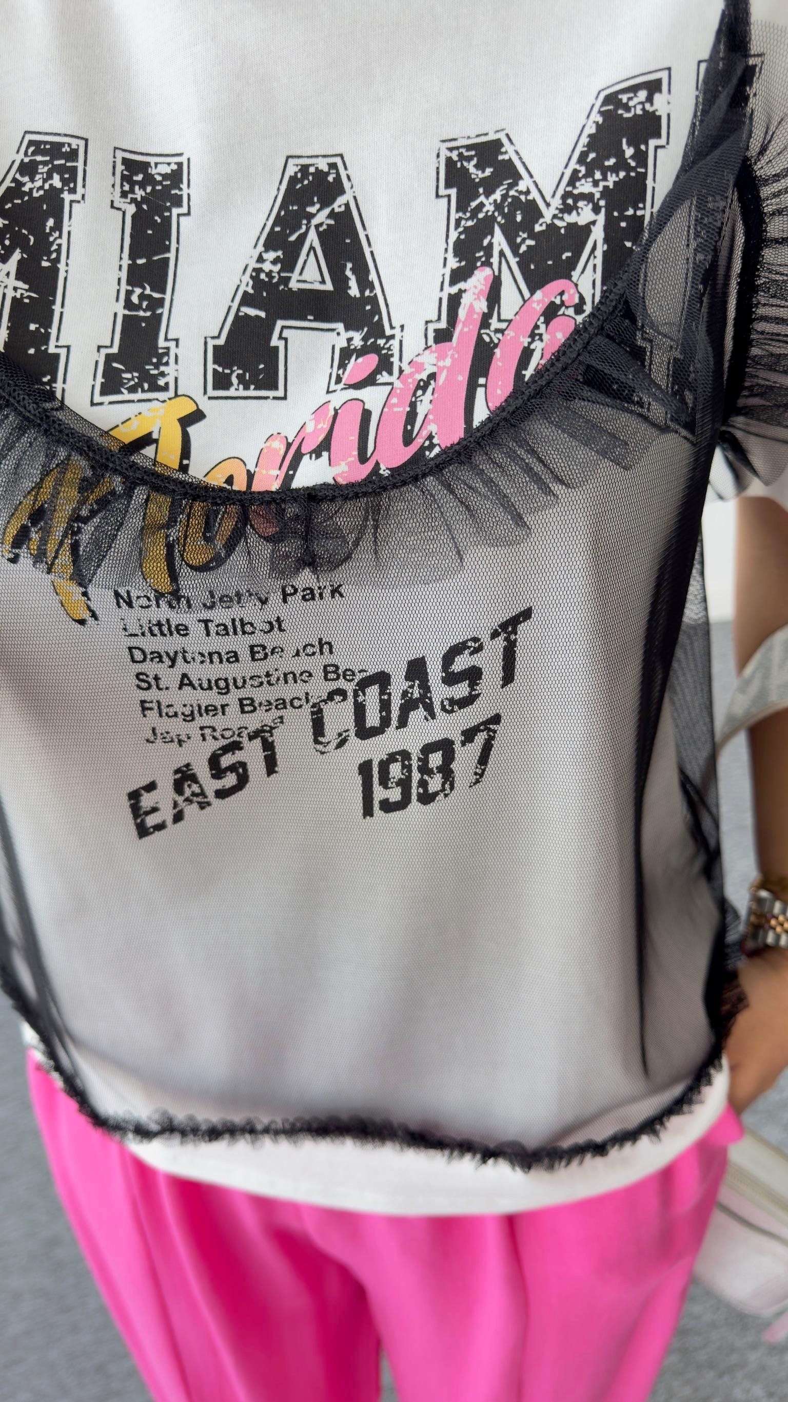 Tül Detaylı Baskılı Tshirt