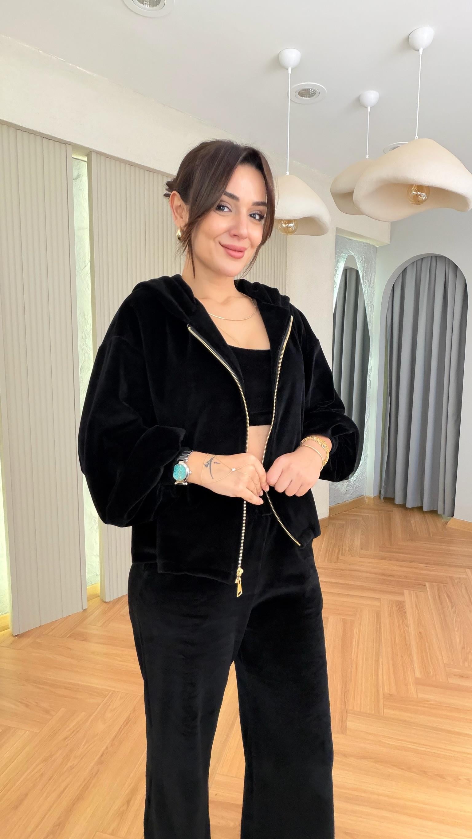 Siyah Kadife Üçlü Takım 