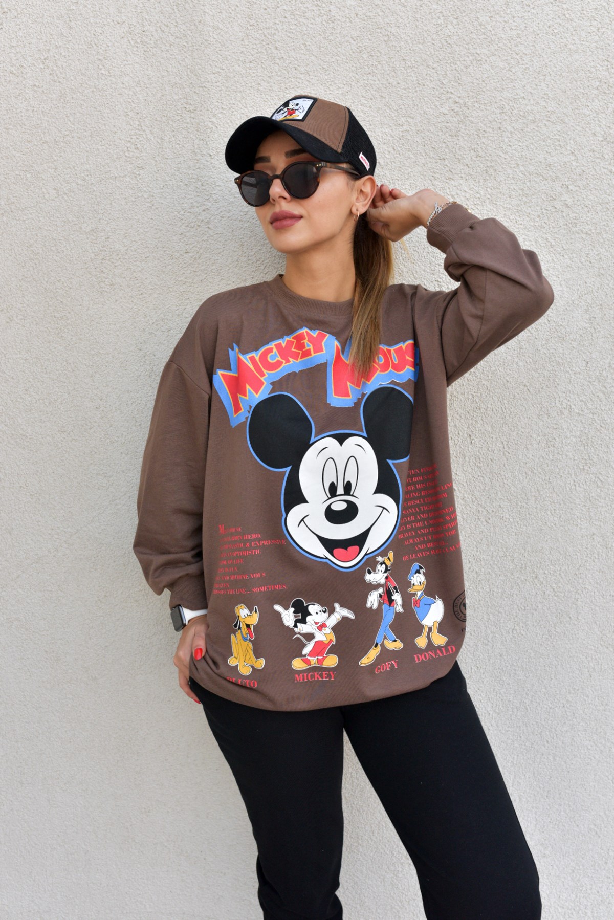 Mickey Mouse Baskı Kahve Sweat