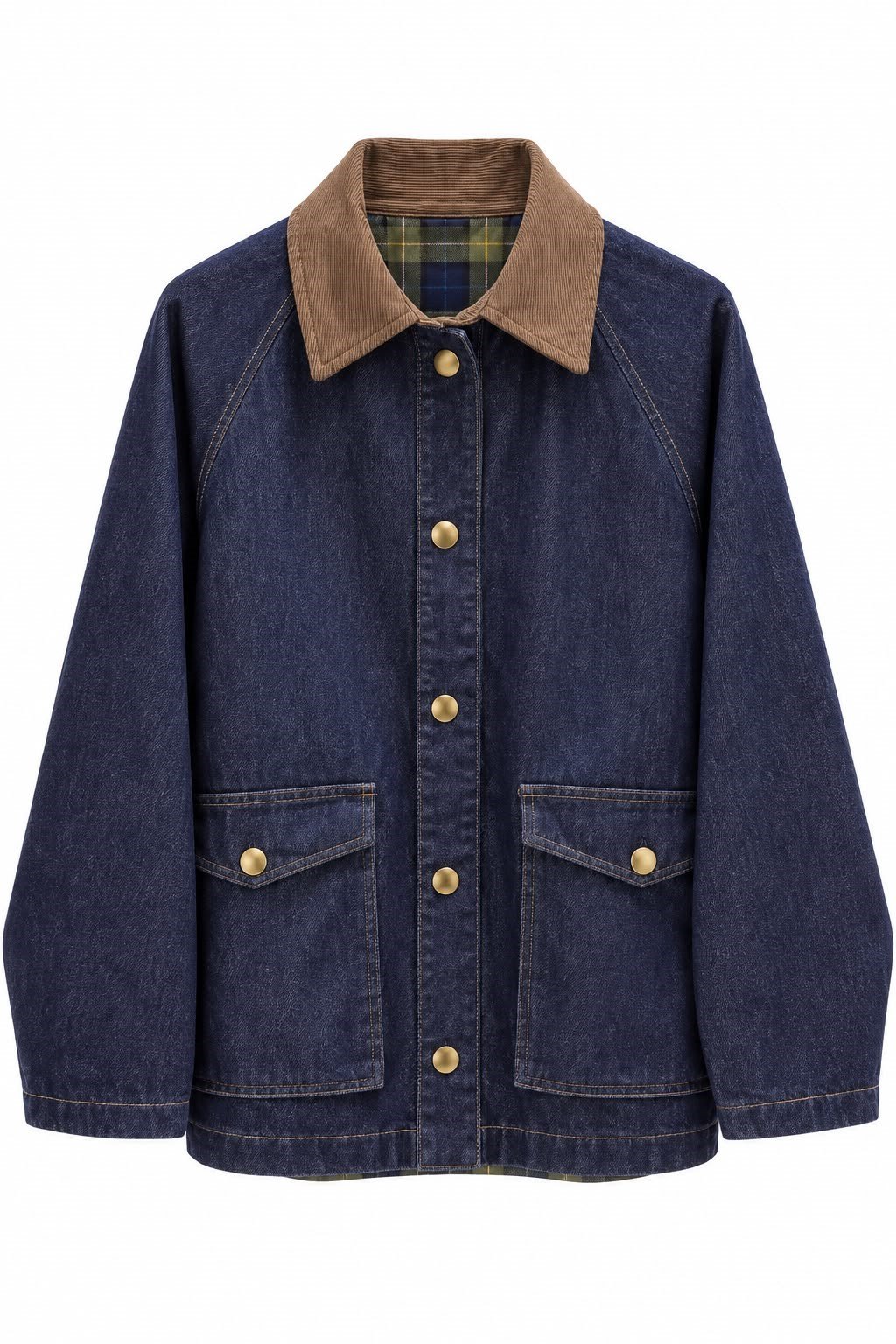 İç Ekoseli Kadife Yaka Oversize Ceket