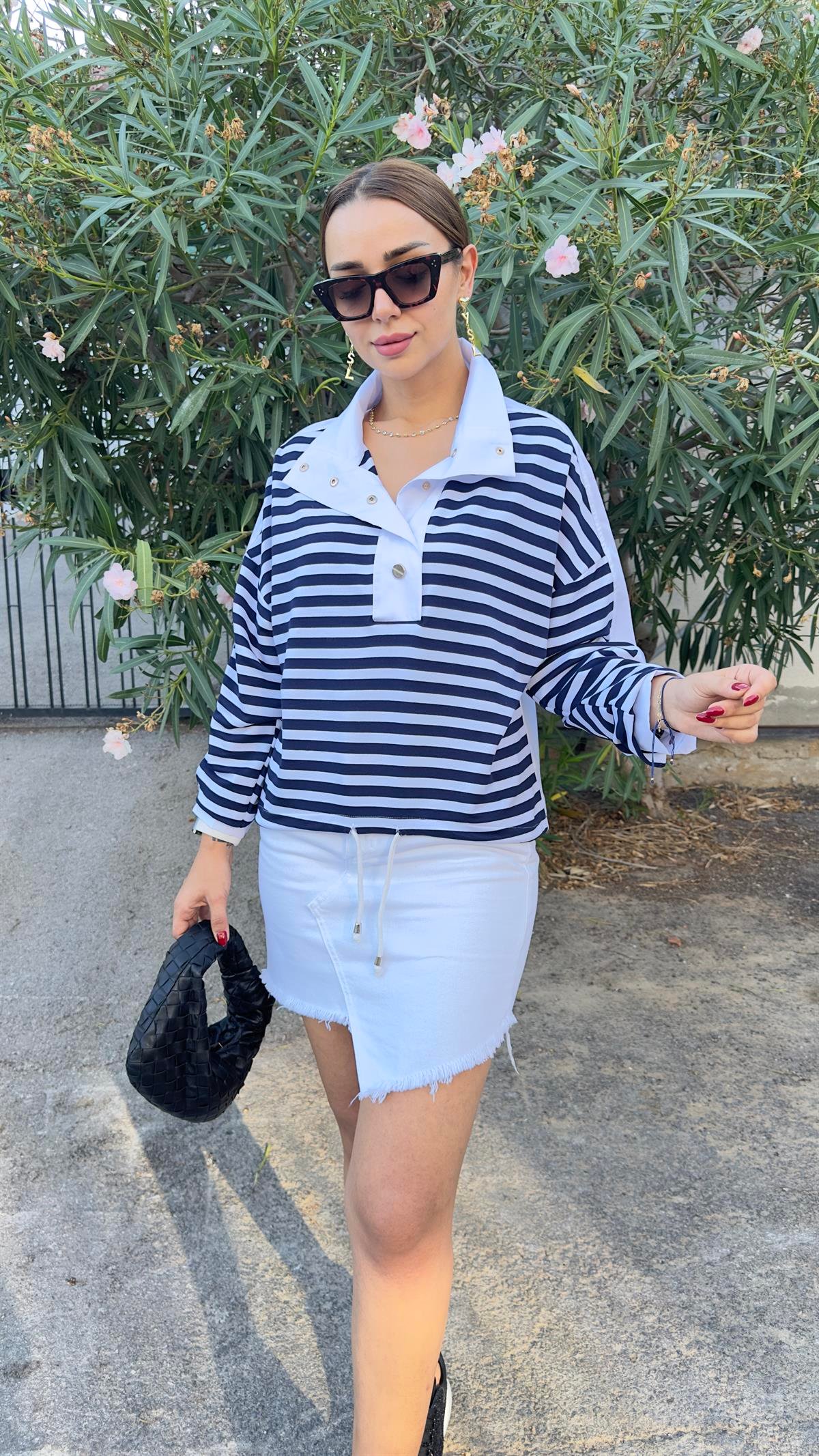Sırtı Poplin Çizgili Sweatshirt