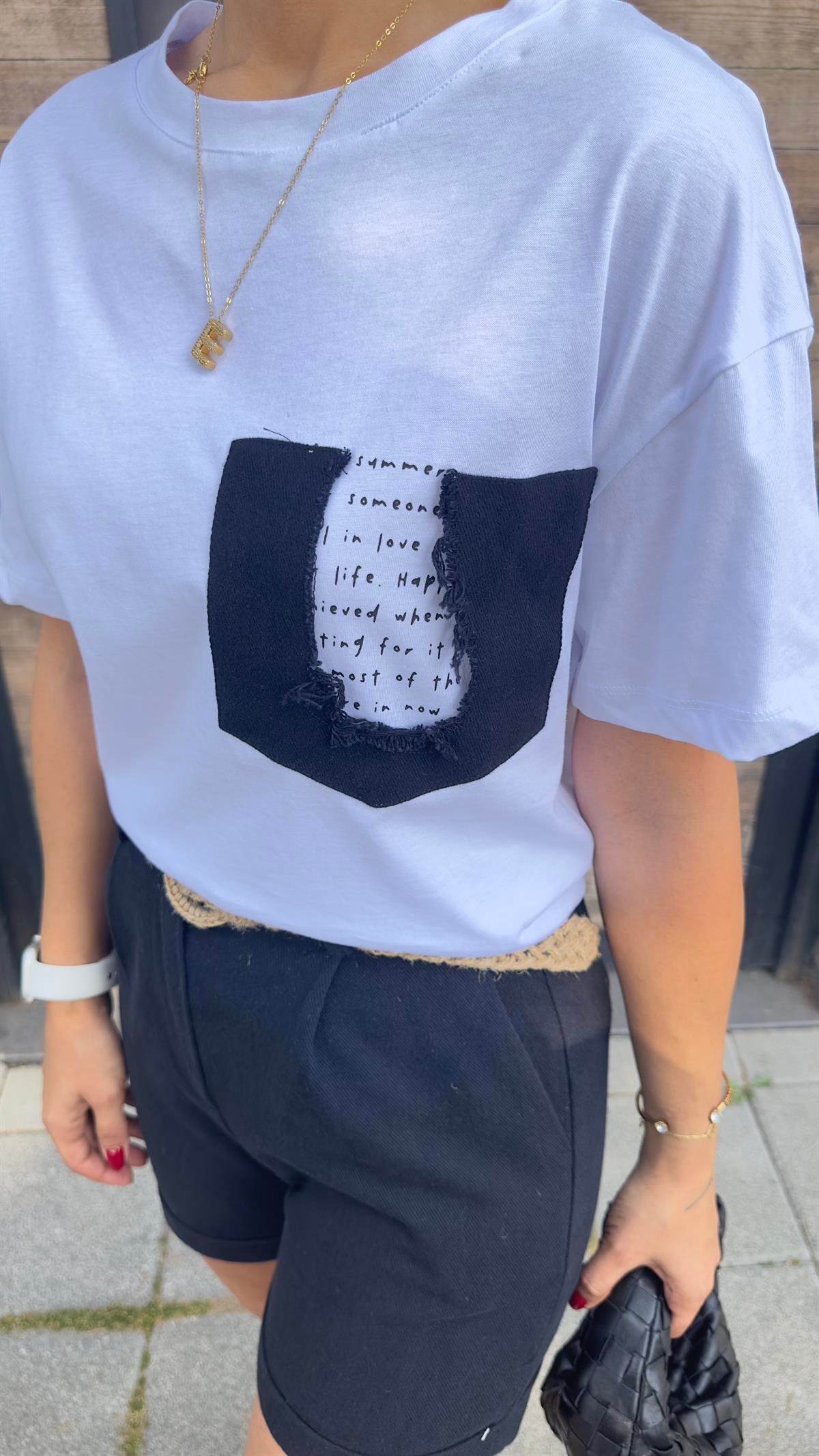 Alas Yazı Detaylı Beyaz Tshirt