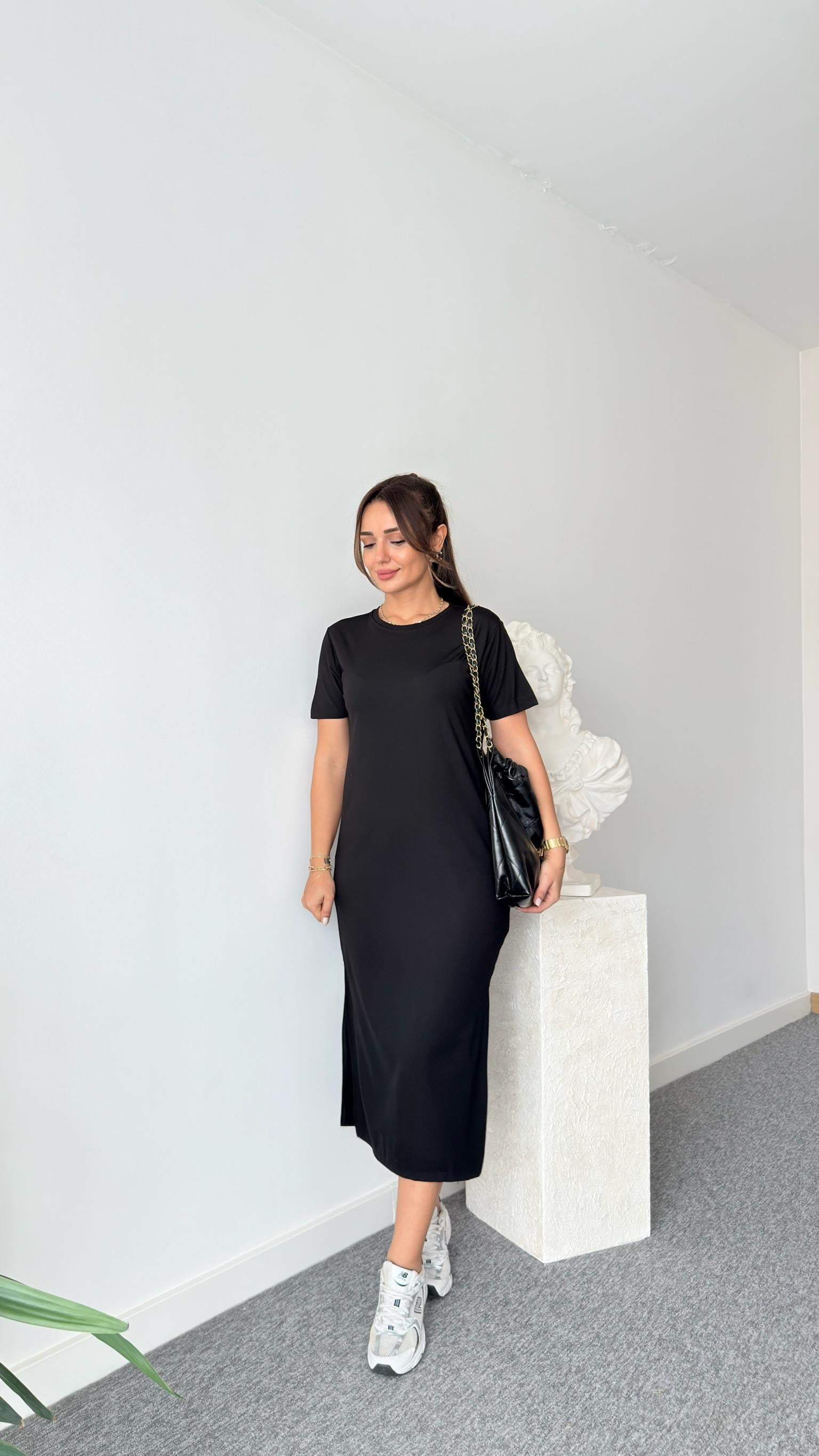 Siyah Muta Basic Modal Elbise 