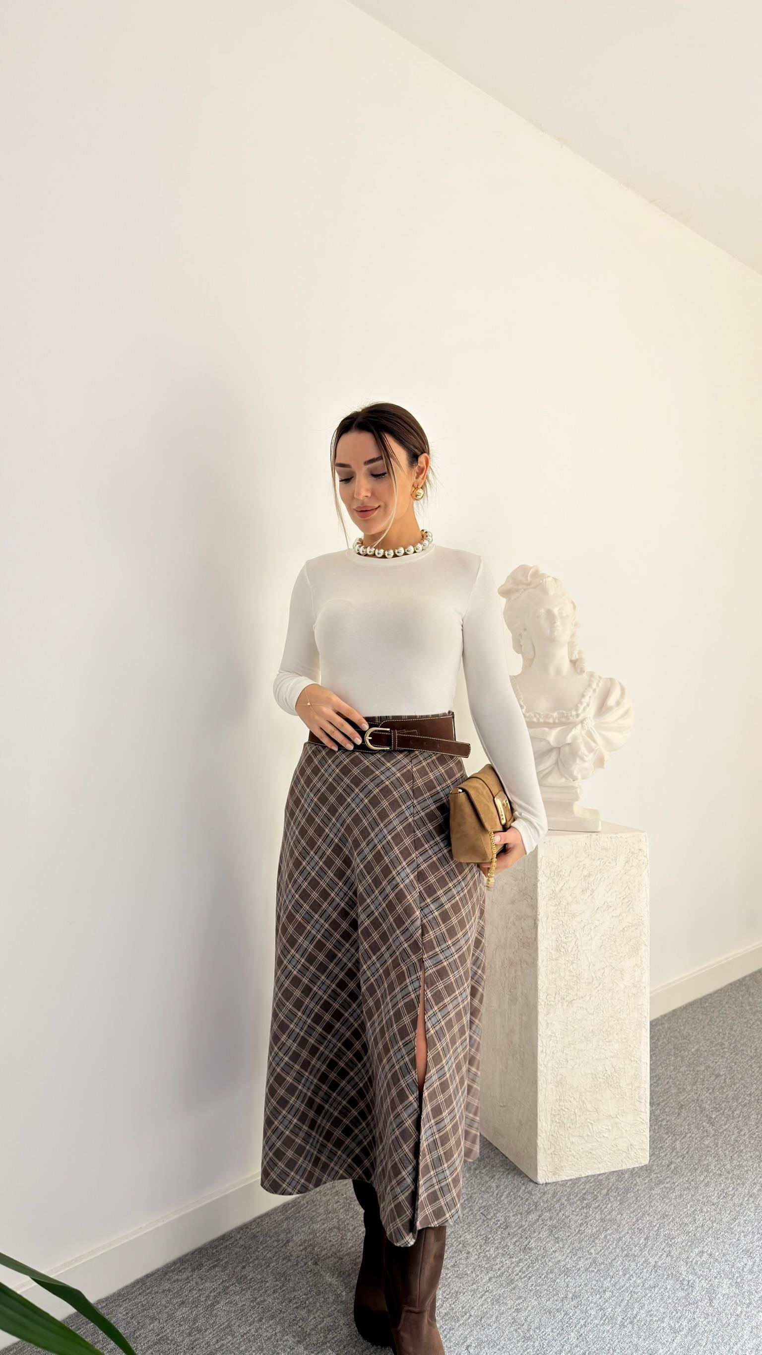 Orne Zra Model Kemerli Ekose Etek