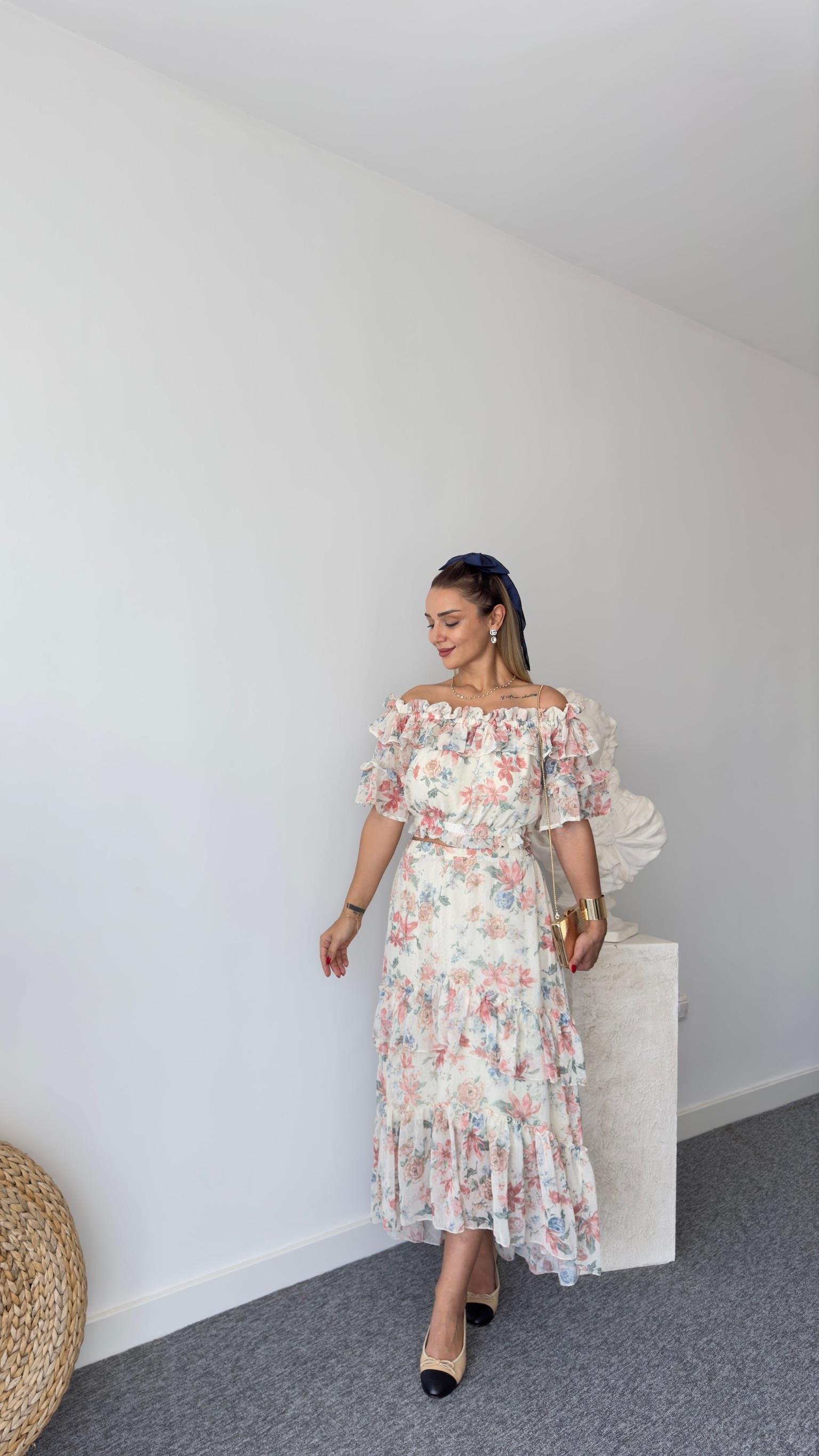 Palmin Fırfırlı Şifon Etekli Takım