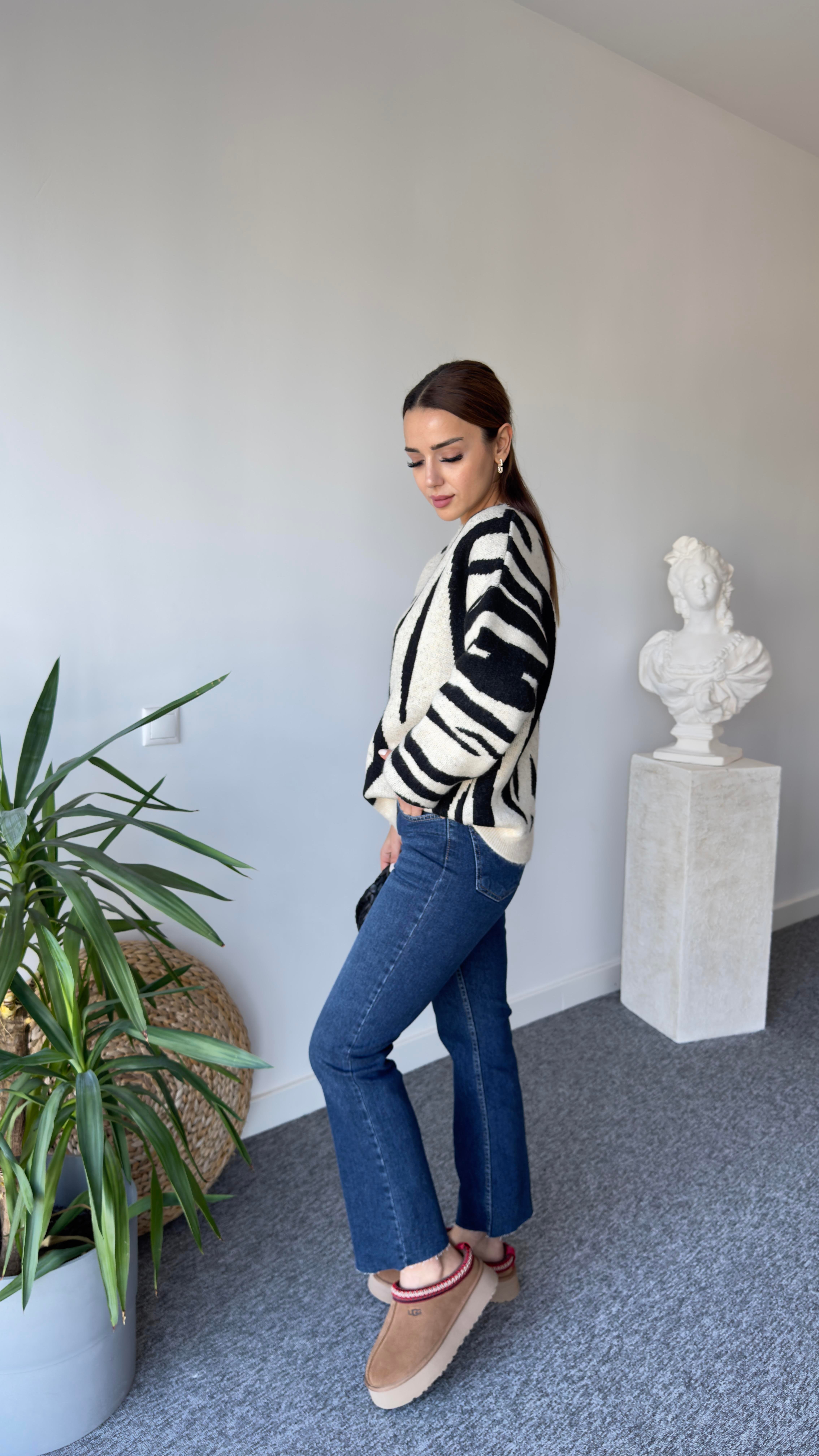 Moss Zebra Desen Salaş Kazak